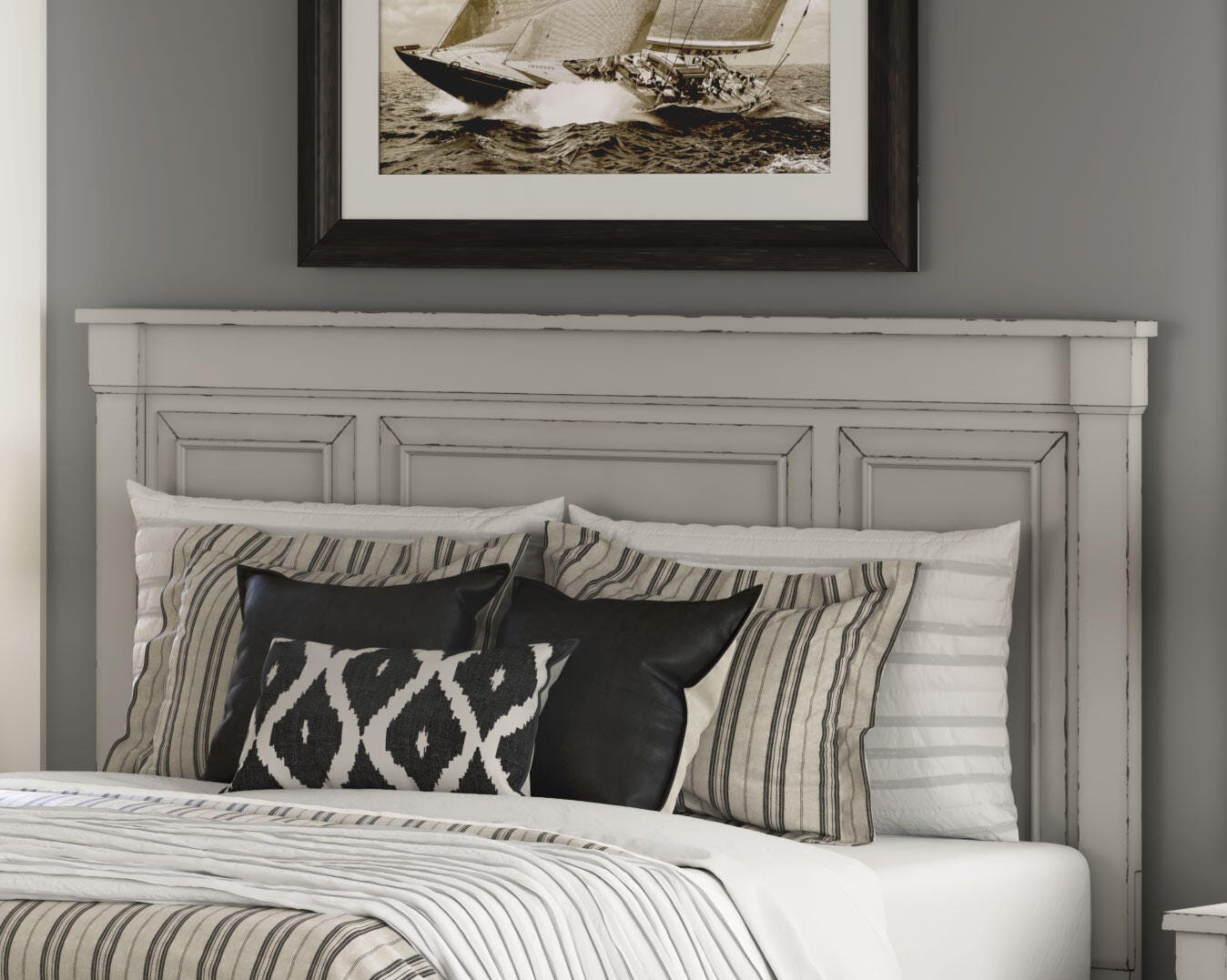 Jennily Queen Panel Headboard, Whitewash, large