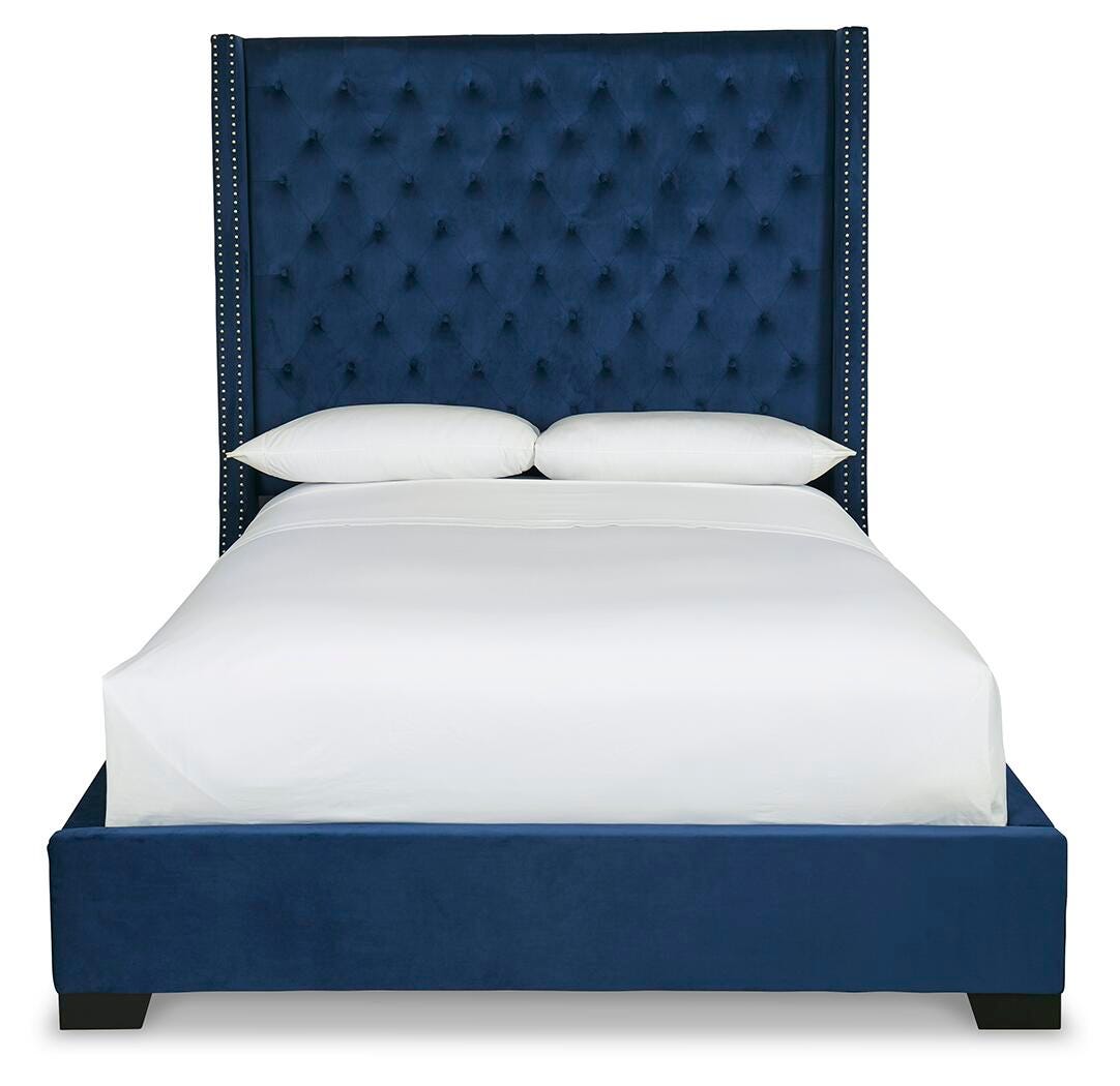 Coralayne Queen Velvet Upholstered Bed with Faux Diamond Tufting