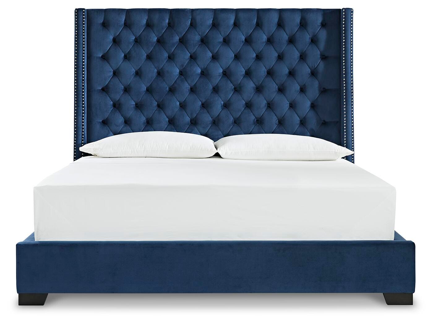 crown bed datype 青 Coralayne King Velvet Upholstered Bed with Faux Diamond Tufting