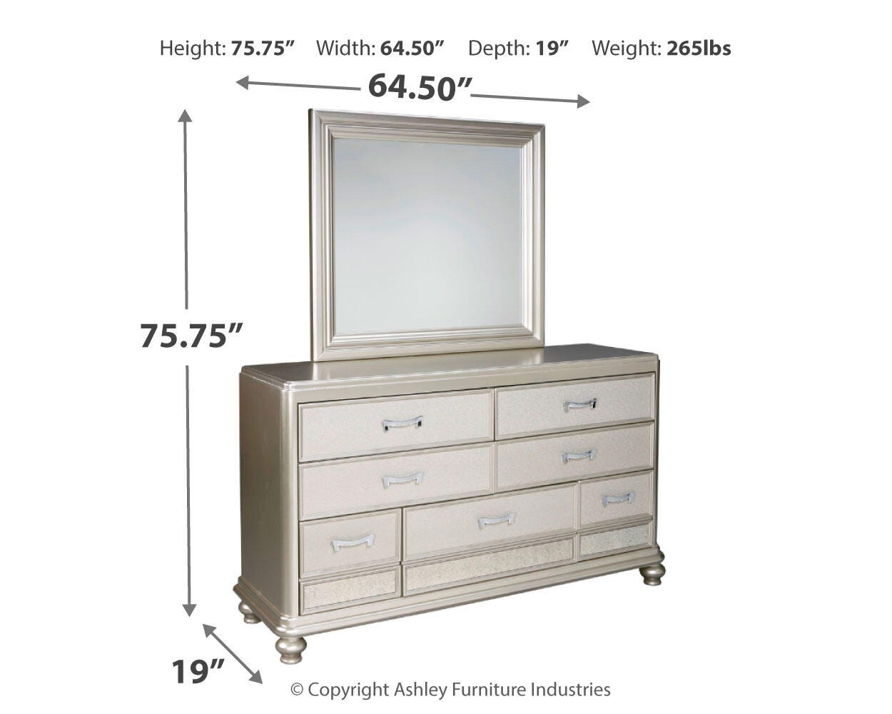 coralayne silver dresser Coralayne 7 Drawer Dresser and Mirror