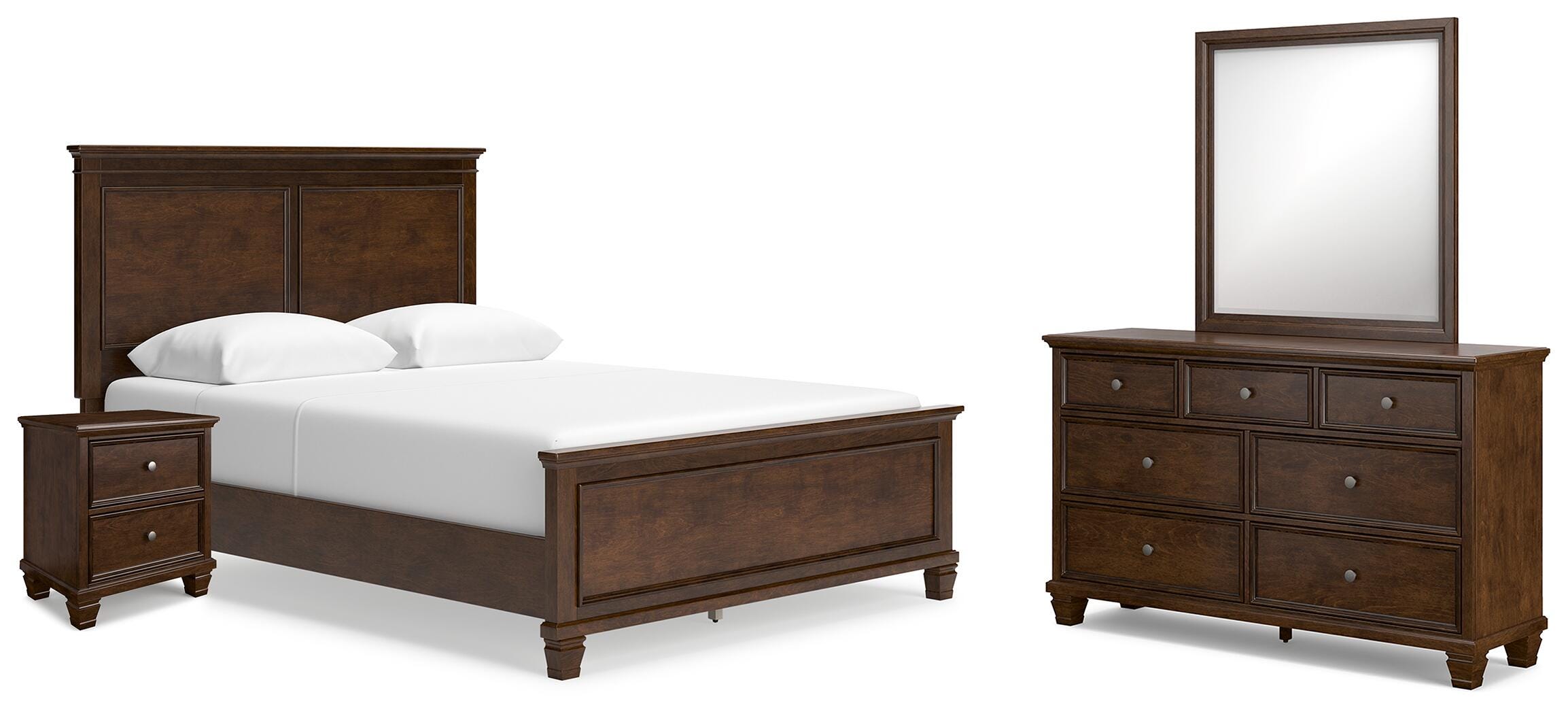 Cama de paneles Queen, cómoda, espejo y mesita de noche Danabrin - image 1