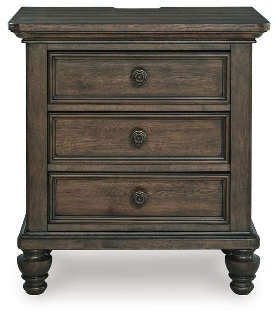 Veramond 28" 3 Drawer Charging Nightstand, Dark Brown