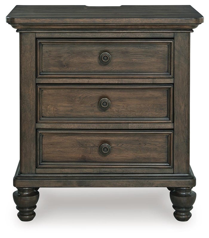 Veramond 28" 3 Drawer Charging Nightstand, Dark Brown