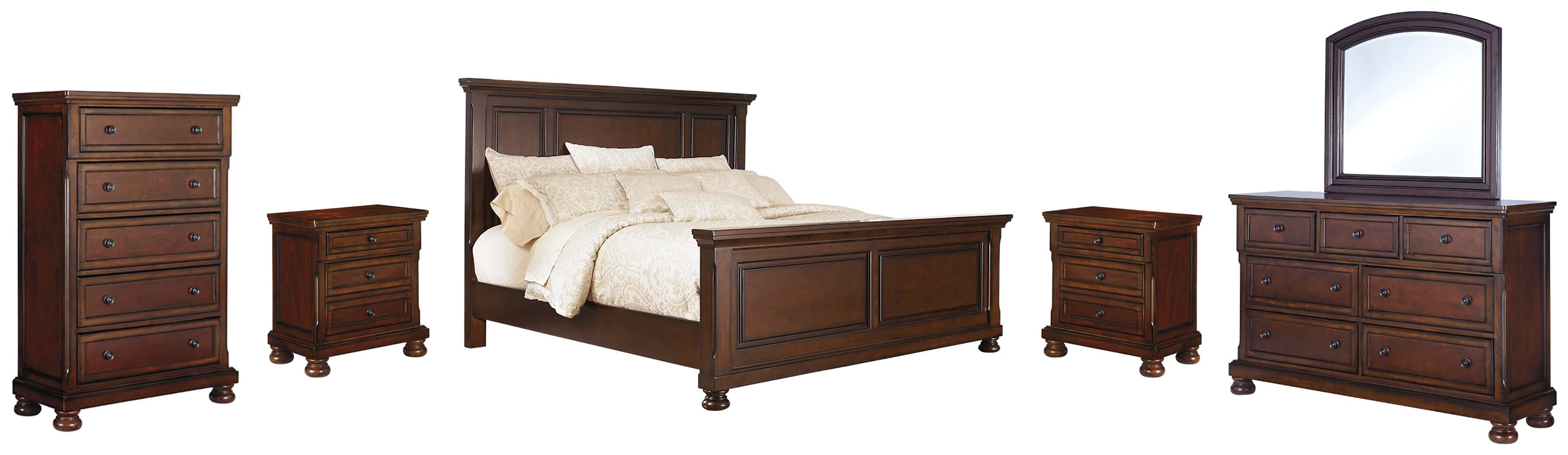 Cama Queen Panel Porter, Cómoda, Espejo, Chifonier y 2 Mesitas de Noche - image 1