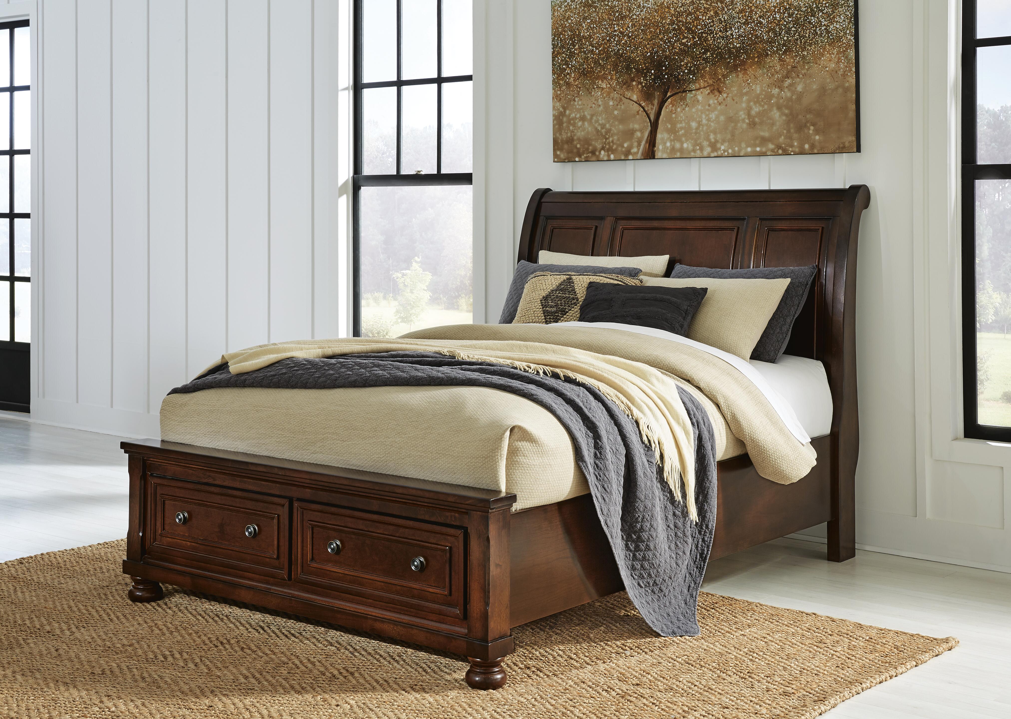Porter Queen Sleigh Storage Bed, Rustic Brown, large
