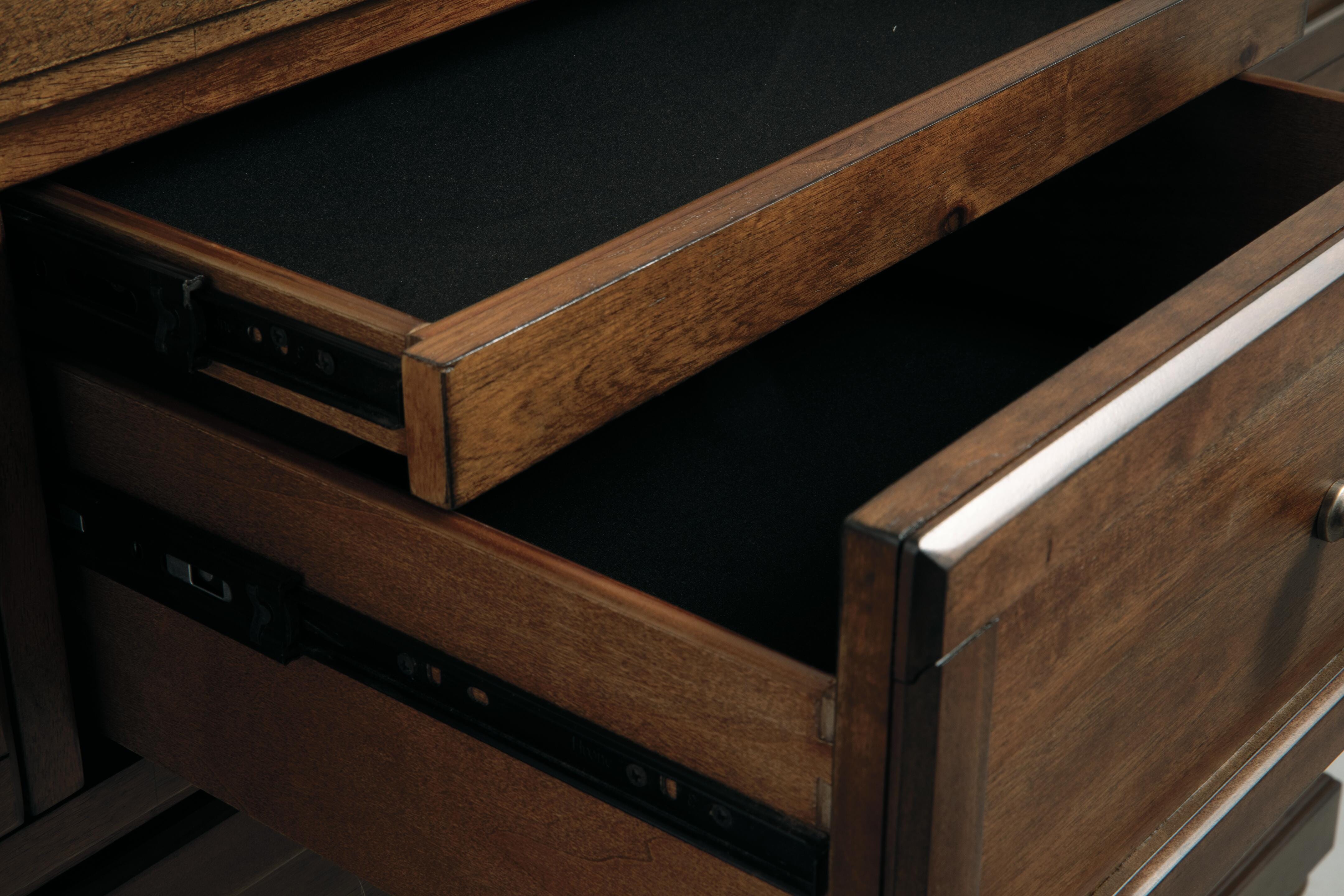Flynnter Queen Panel Bed with Mirrored Dresser, Medium Brown, large