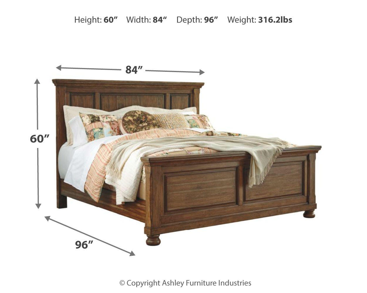 Flynnter California King Panel Bed with Mirrored Dresser, Medium Brown, large
