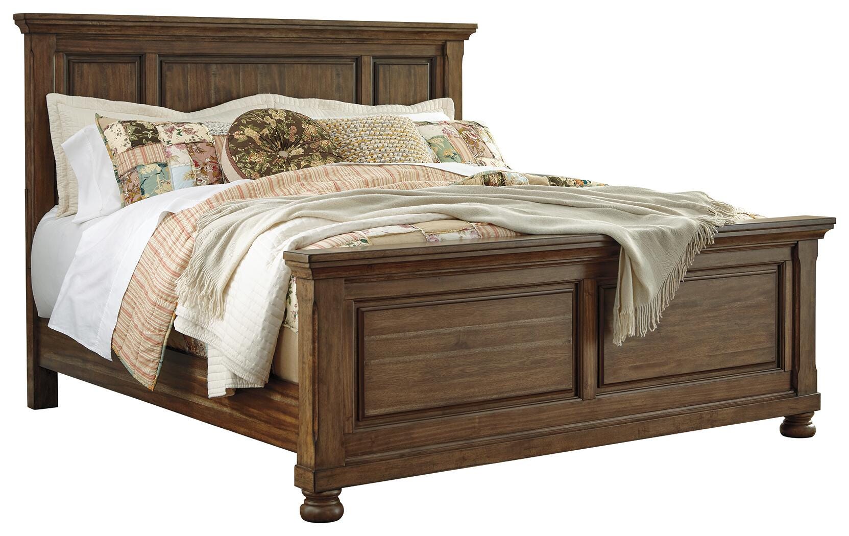 Flynnter King Panel Bed with Mirrored Dresser, Medium Brown, large
