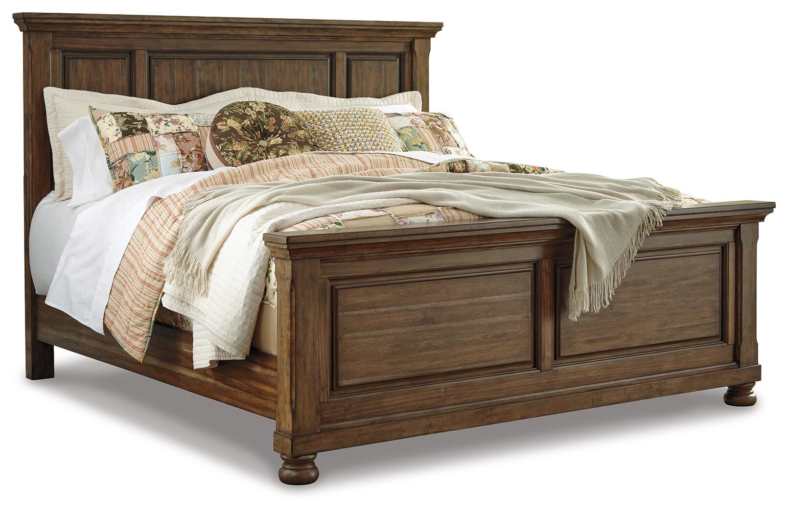 Flynnter Queen Panel Bed with Mirrored Dresser, Medium Brown, large