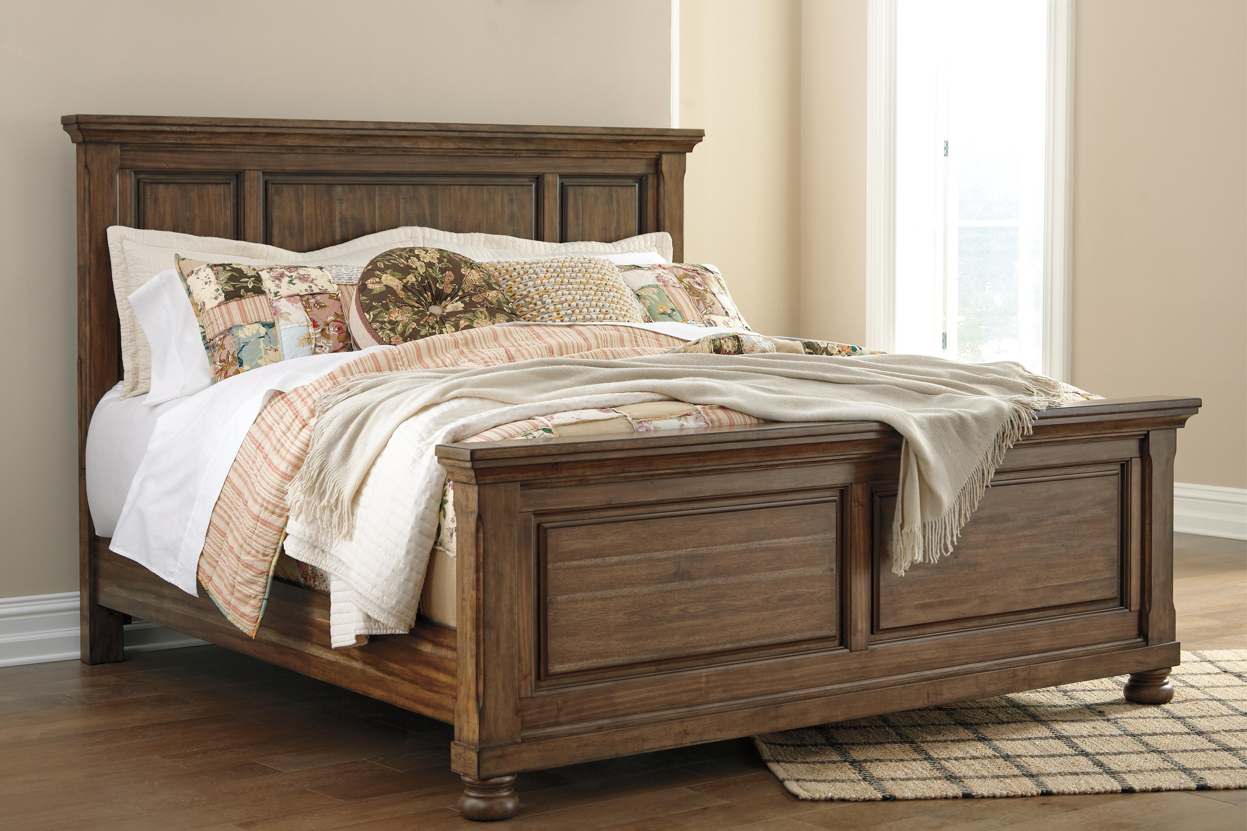 Flynnter Queen Panel Bed with Mirrored Dresser, Medium Brown, large