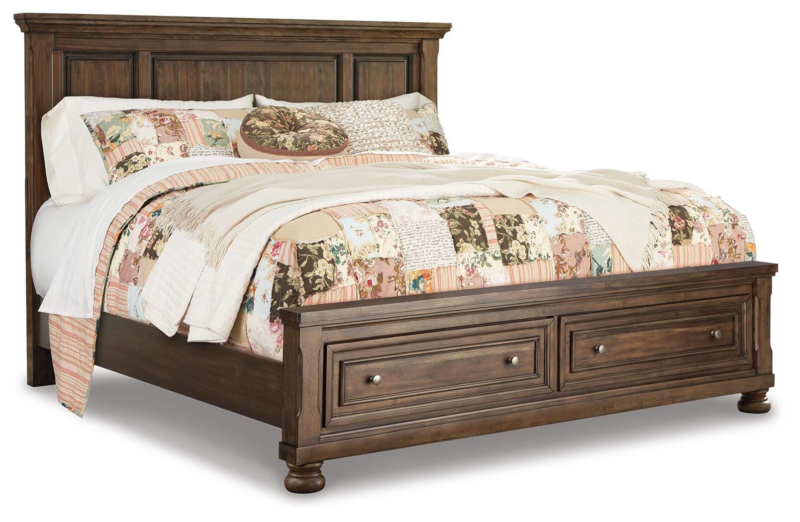 Flynnter Queen Panel Bed with 2 Storage Drawers with Mirrored Dresser, Medium Brown, large