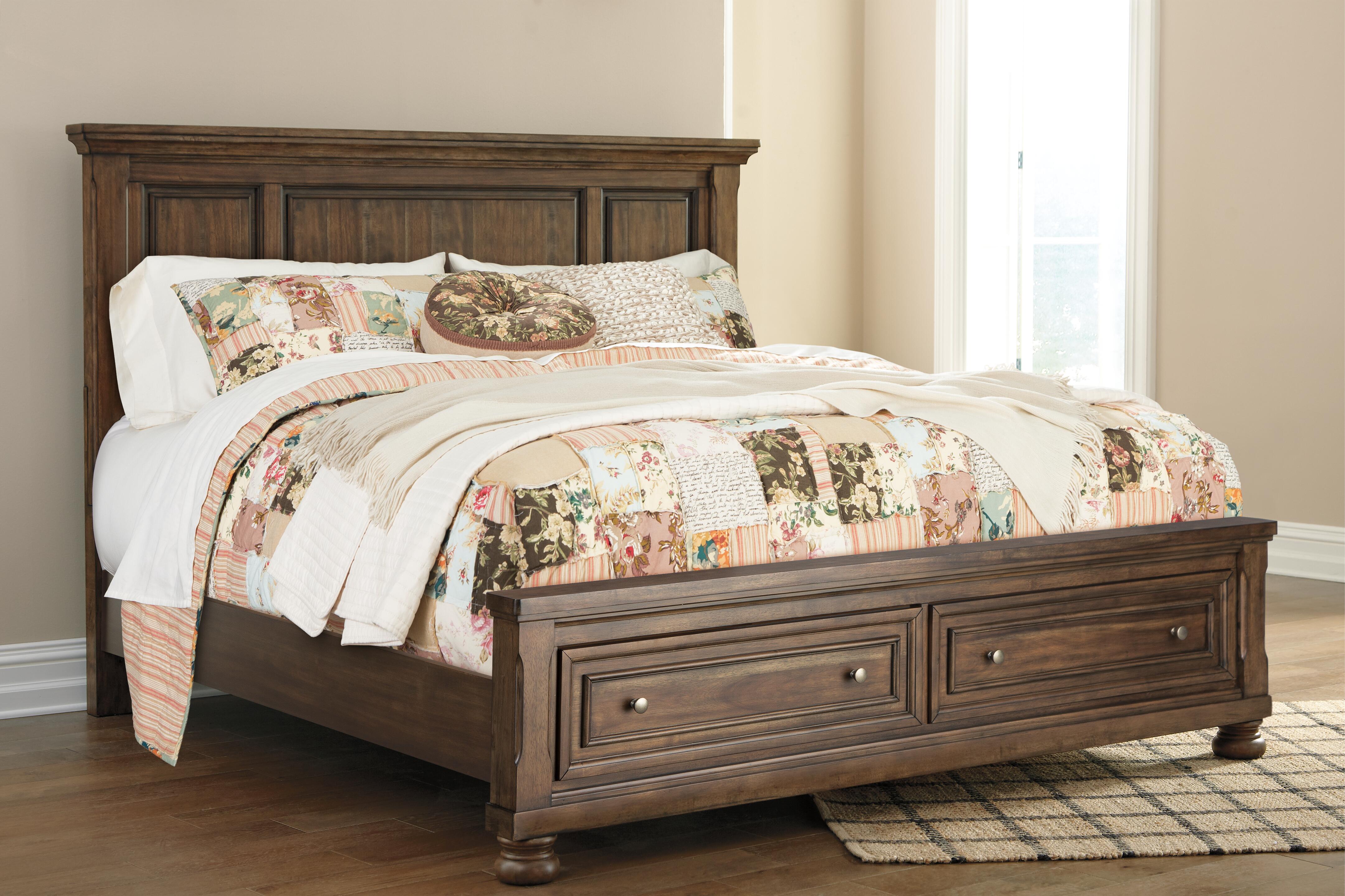 Flynnter Queen Panel Bed with 2 Storage Drawers with Mirrored Dresser, Medium Brown, large