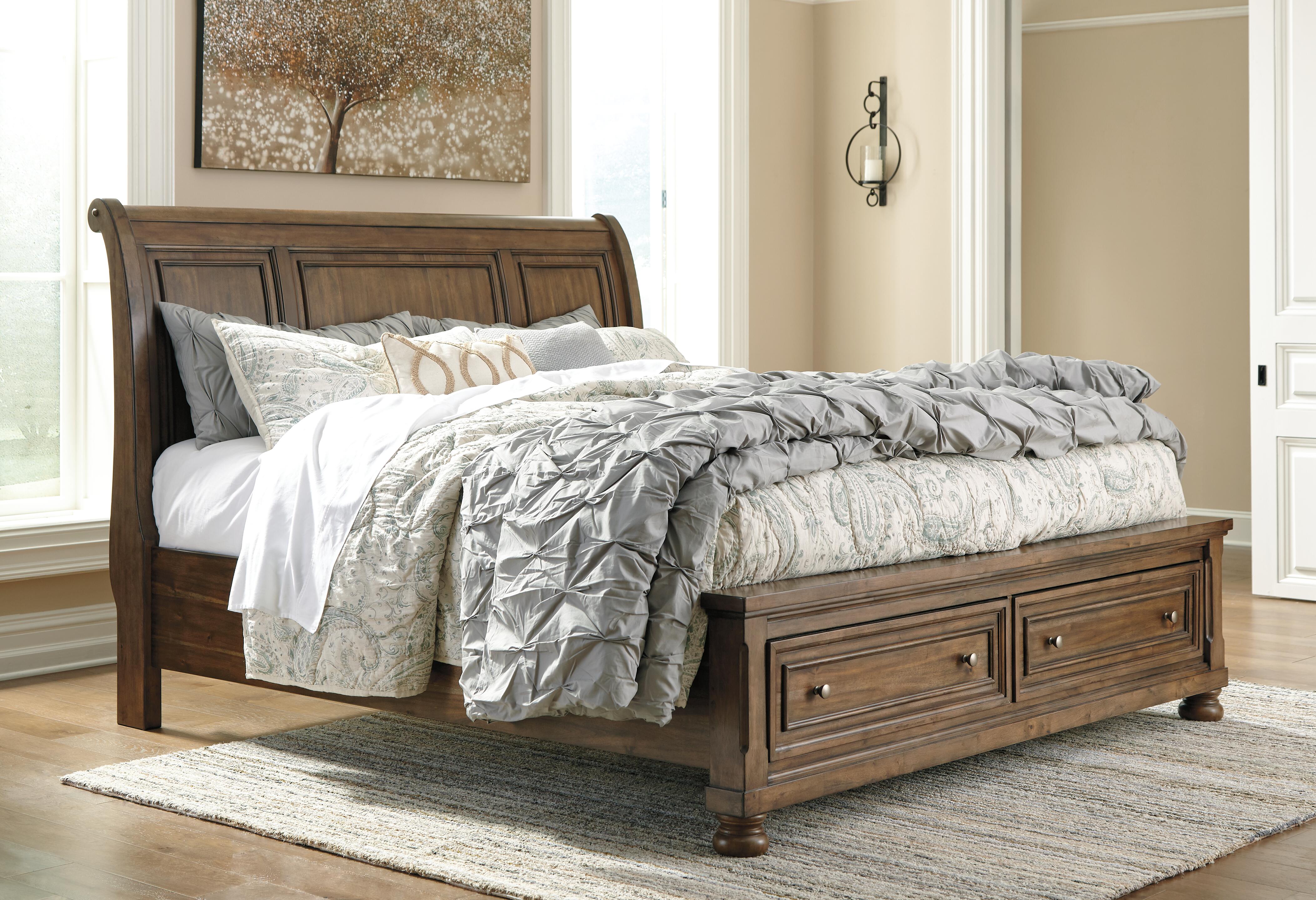 Flynnter Queen Sleigh Bed with 2 Storage Drawers, , large