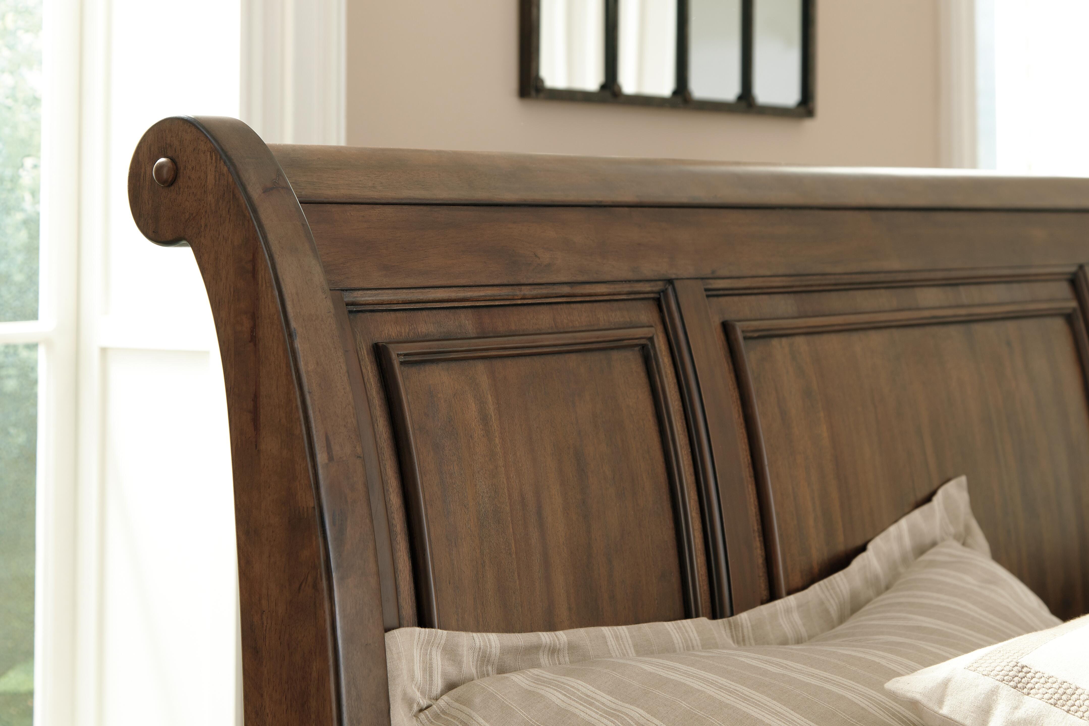 Flynnter Queen Sleigh Bed with 2 Storage Drawers with Mirrored Dresser, Medium Brown, large