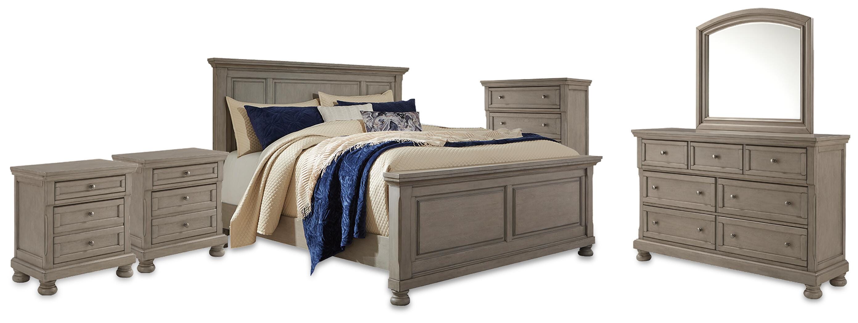 Cama King Panel Lettner, cómoda, espejo, arcón y 2 mesitas de noche - image 1