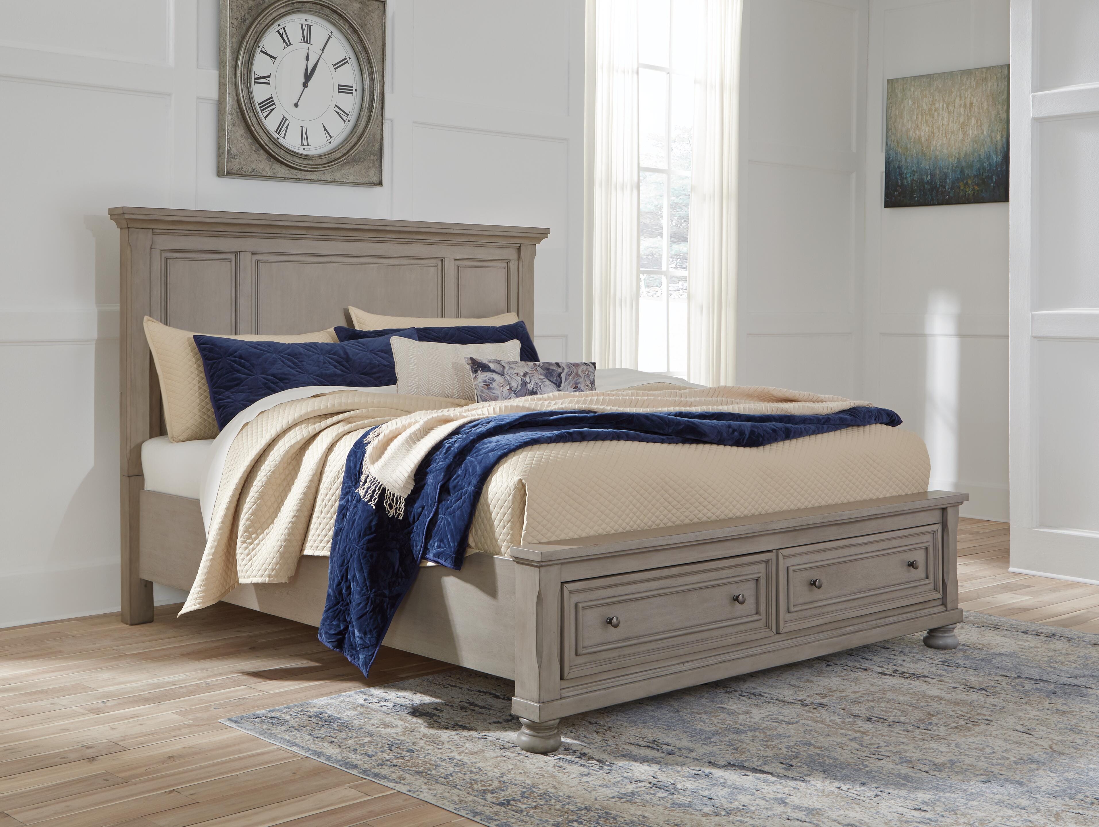 Lettner King Panel Storage Bed, Light Gray, rollover