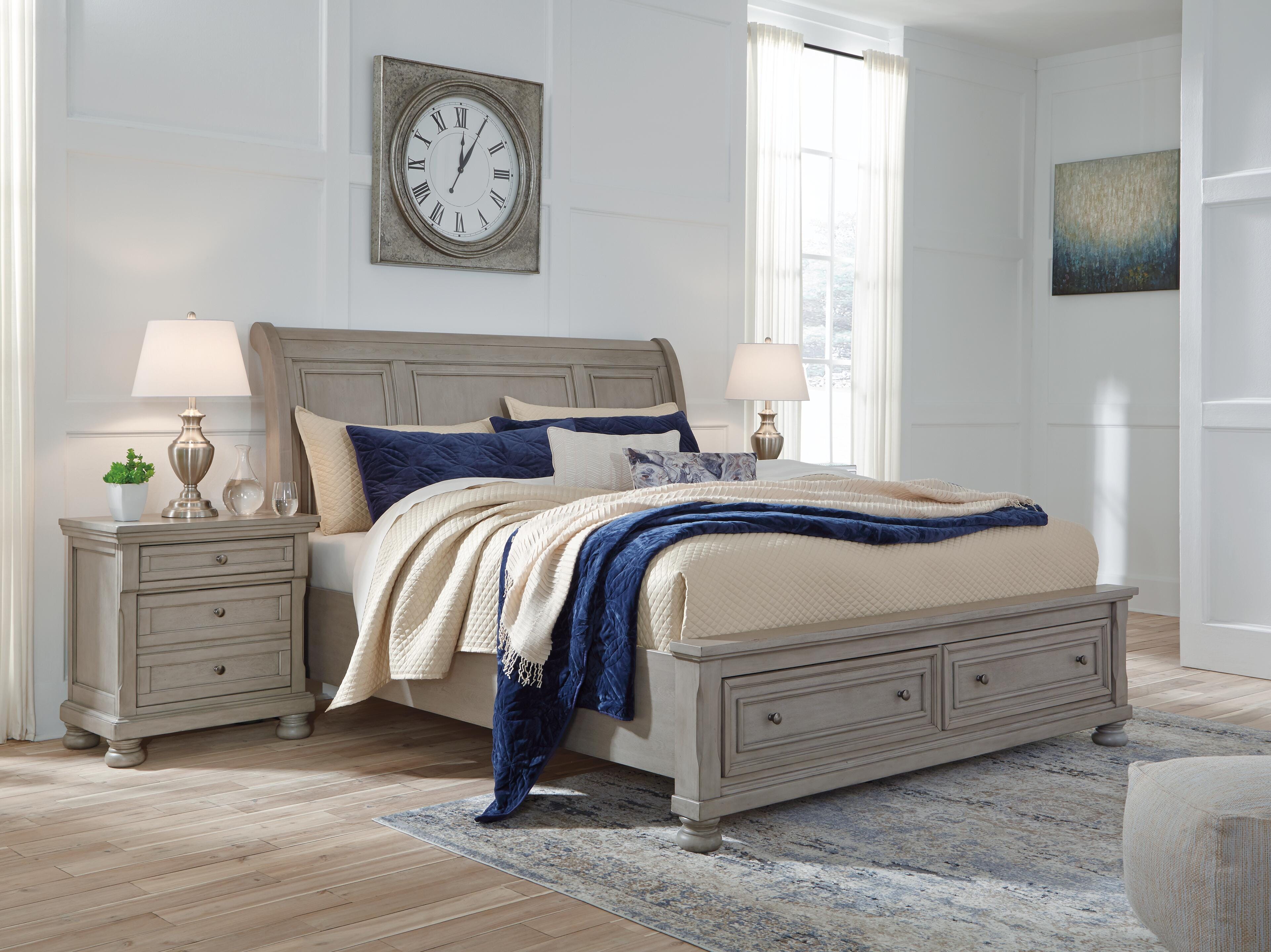 Lettner King Sleigh Bed with 2 Storage Drawers - image 1