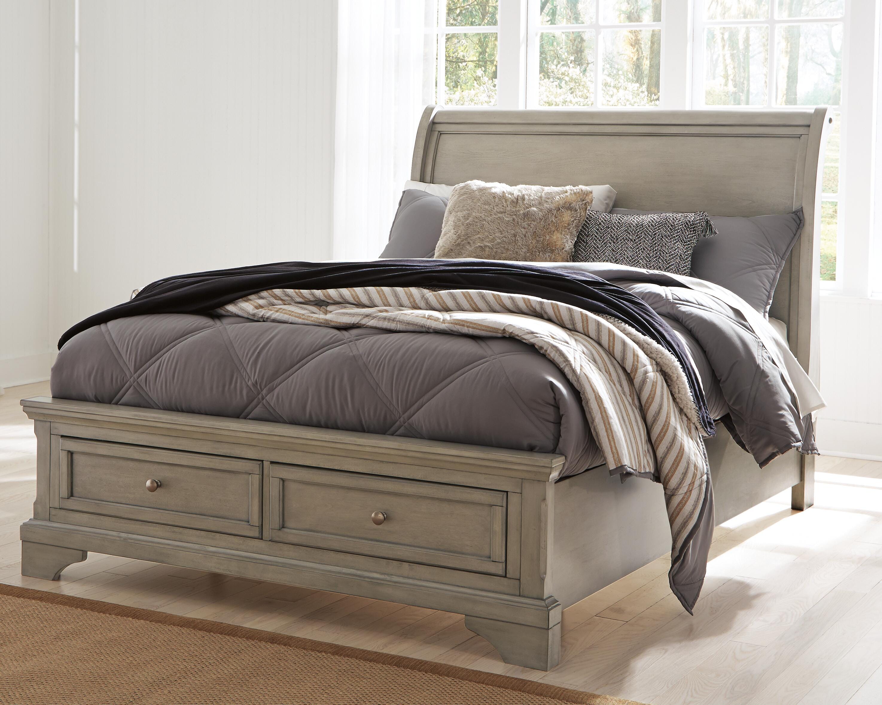 Lettner Full Sleigh Bed with 2 Storage Drawers, Light Gray, large