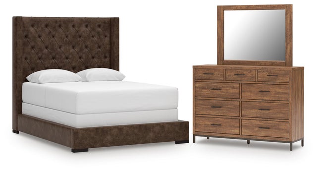 Steenlage Queen Upholstered Bed with Mirrored Dresser