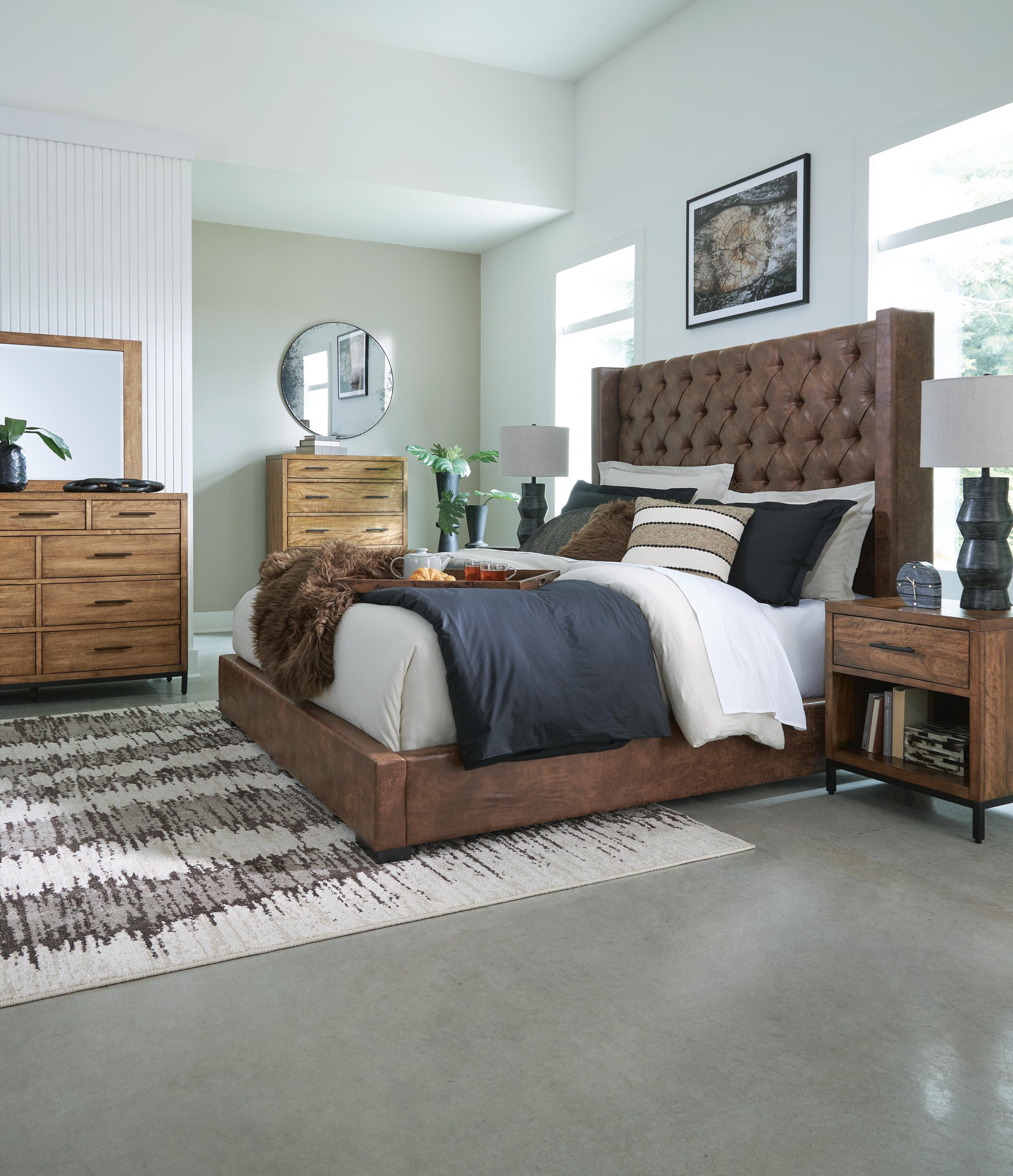 Steenlage King Upholstered Bed with Dresser and Nightstand, Brown, large