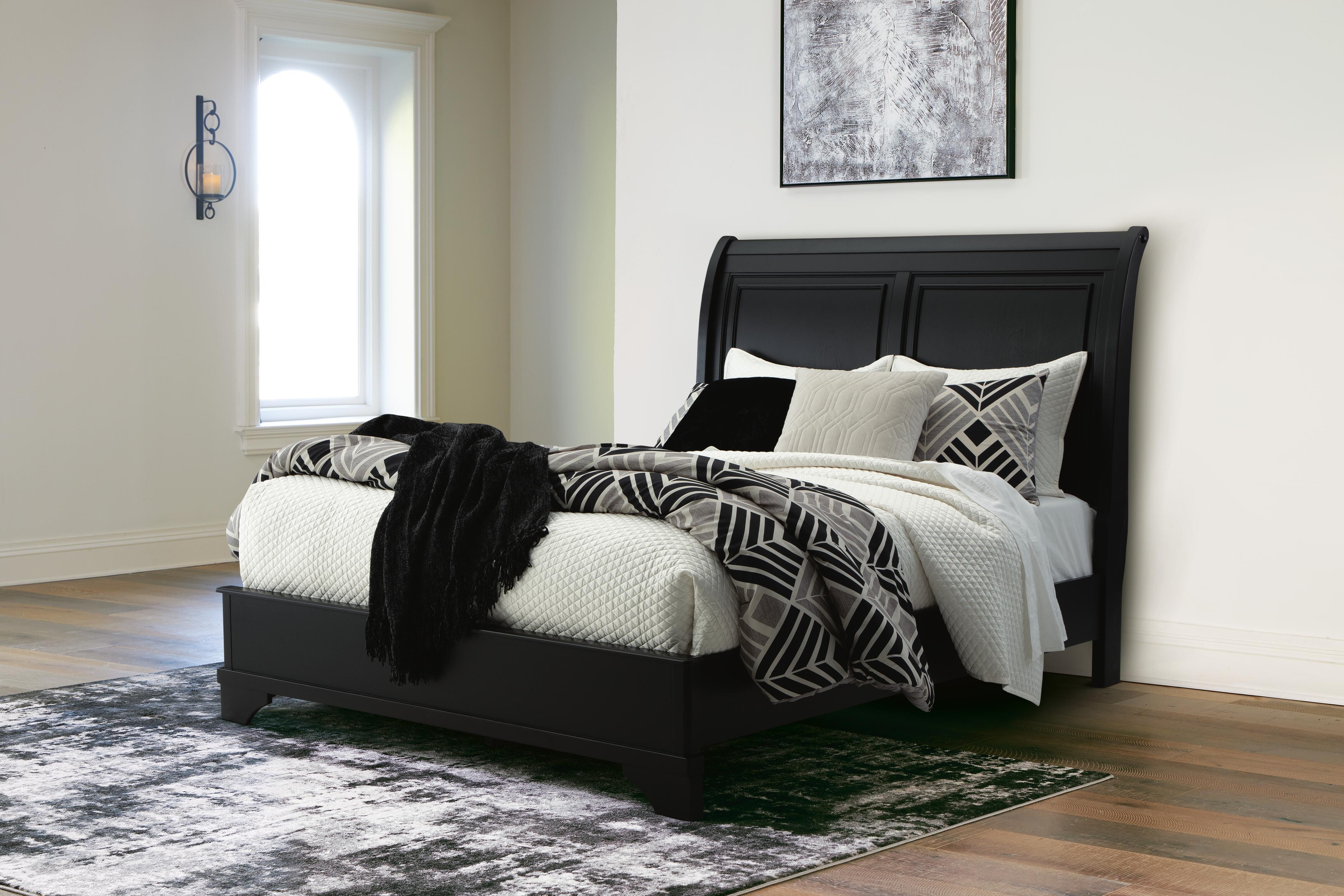 Chylanta Queen Sleigh Bed, Black, large