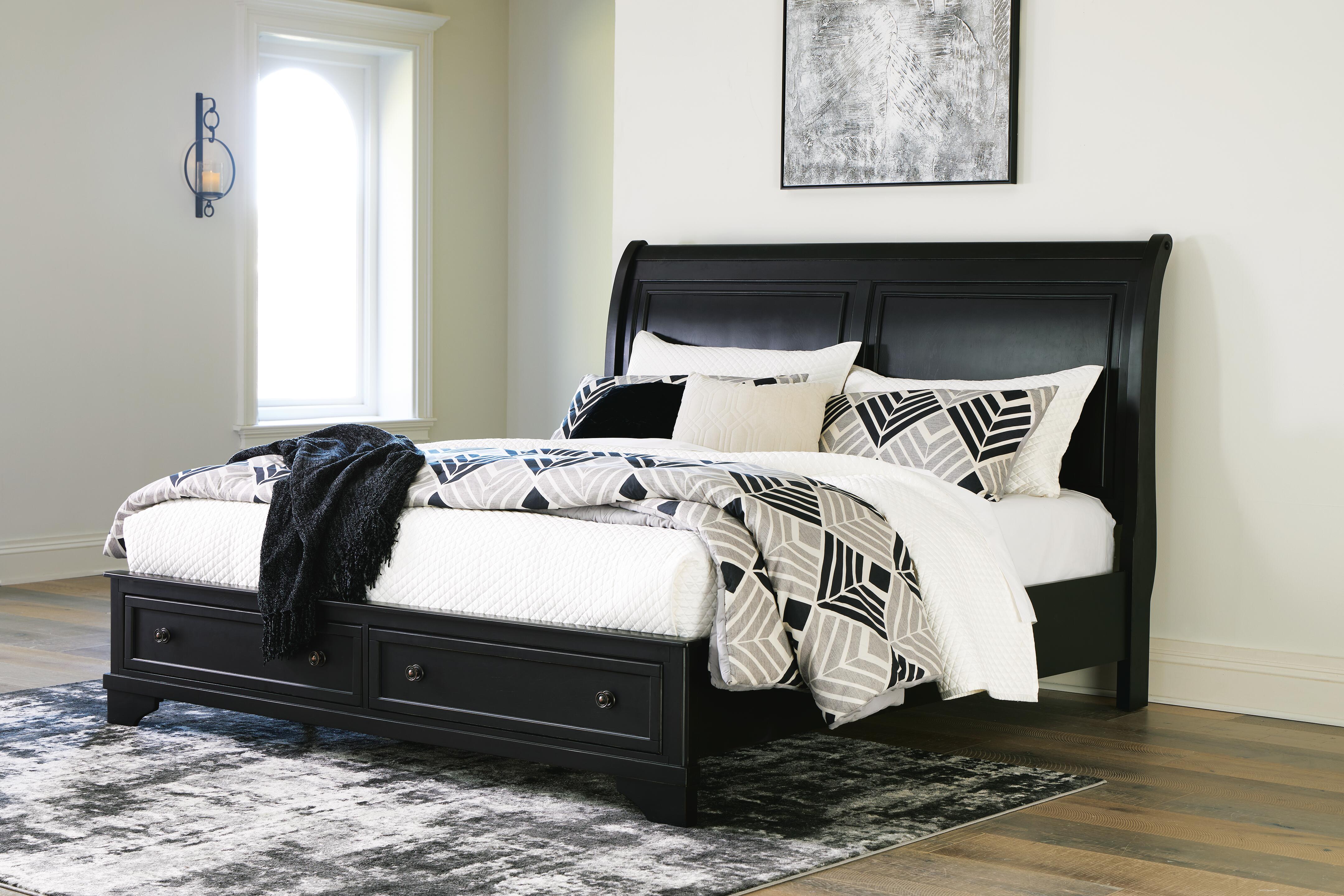 Chylanta California King Sleigh Storage Bed, Black, large
