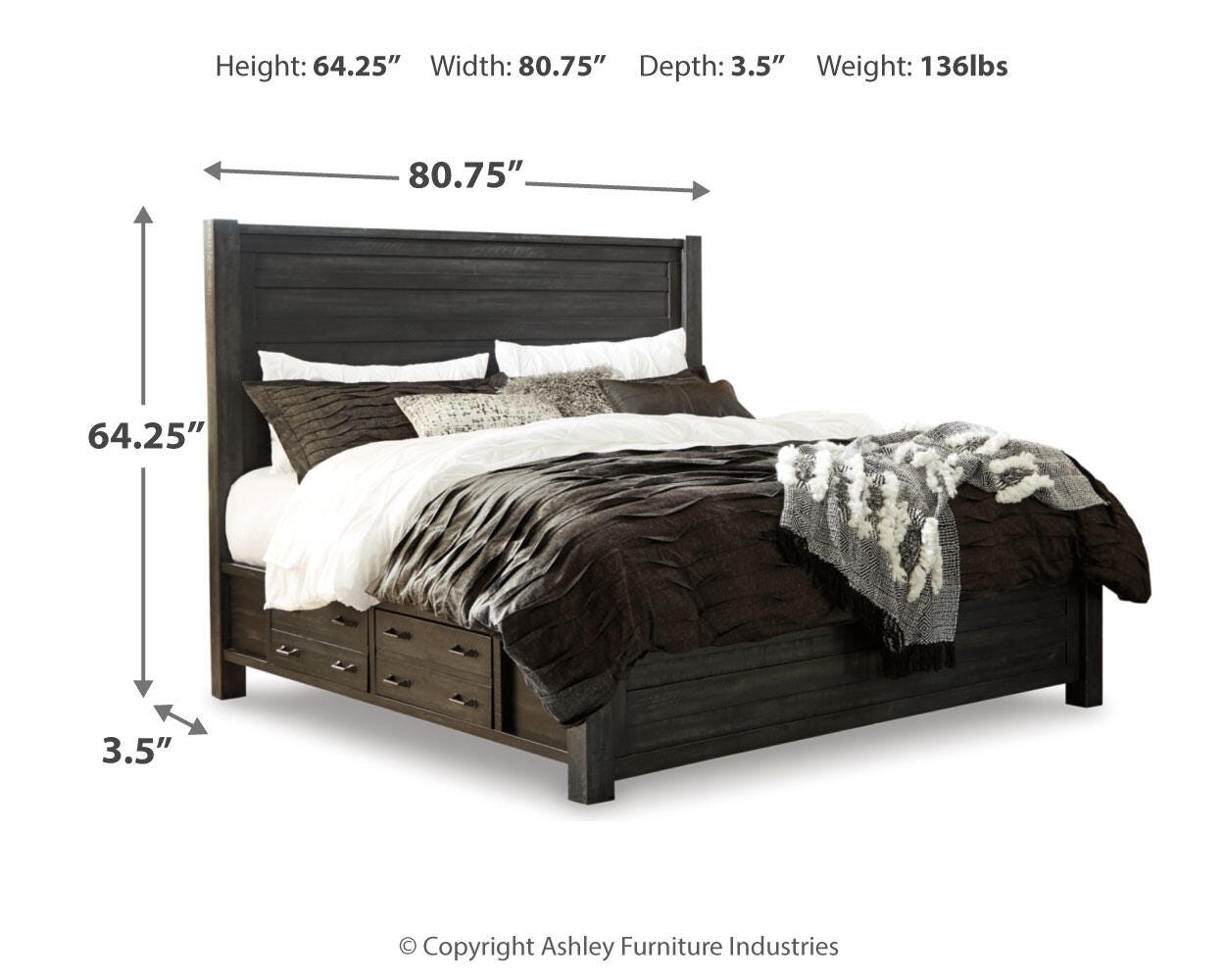Baylow King/California King Panel Headboard, Black, large