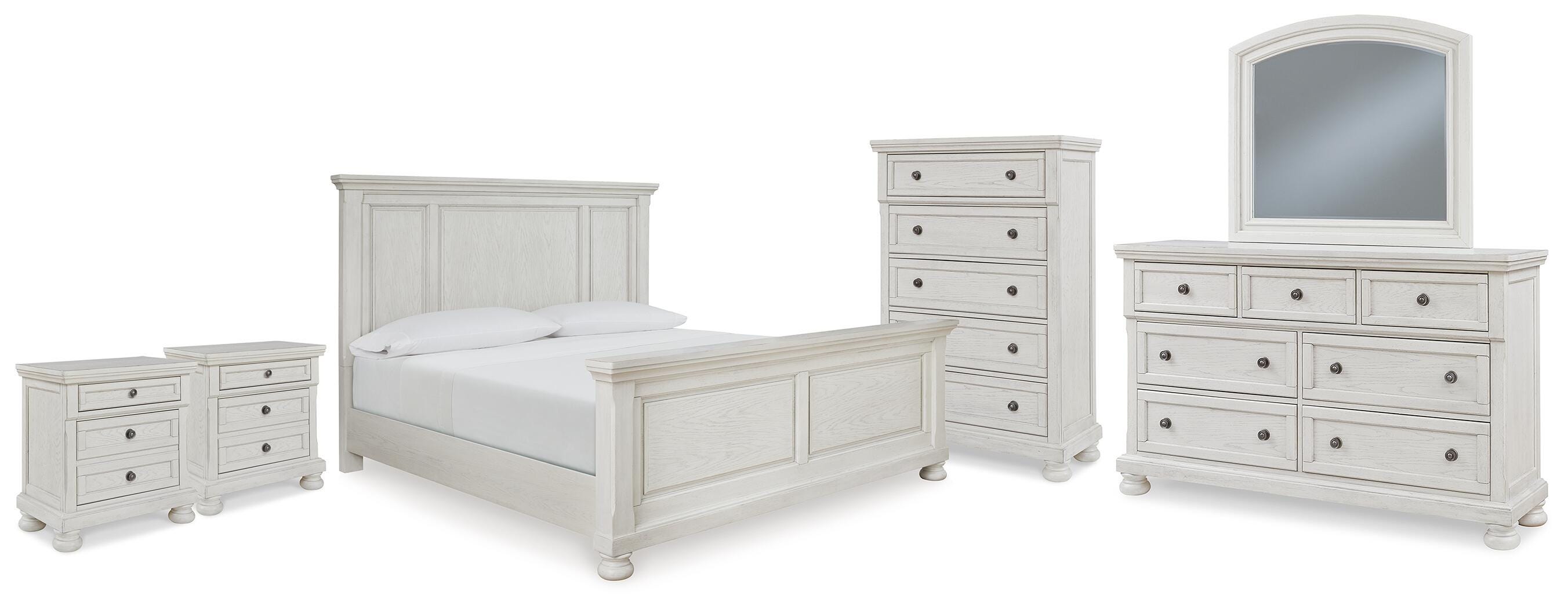 Cama con paneles, cómoda, espejo, chiffonier y 2 mesitas de noche Robbinsdale King - image 1