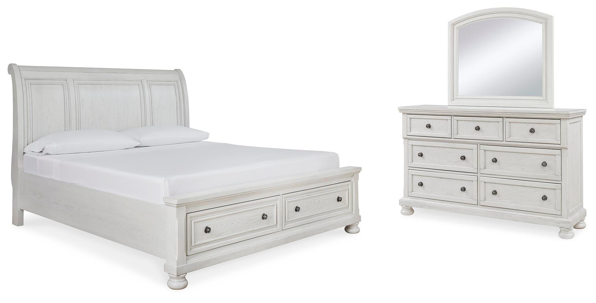 Cama Robbinsdale King Sleigh con Almacenamiento, Cómoda y Espejo - image 1