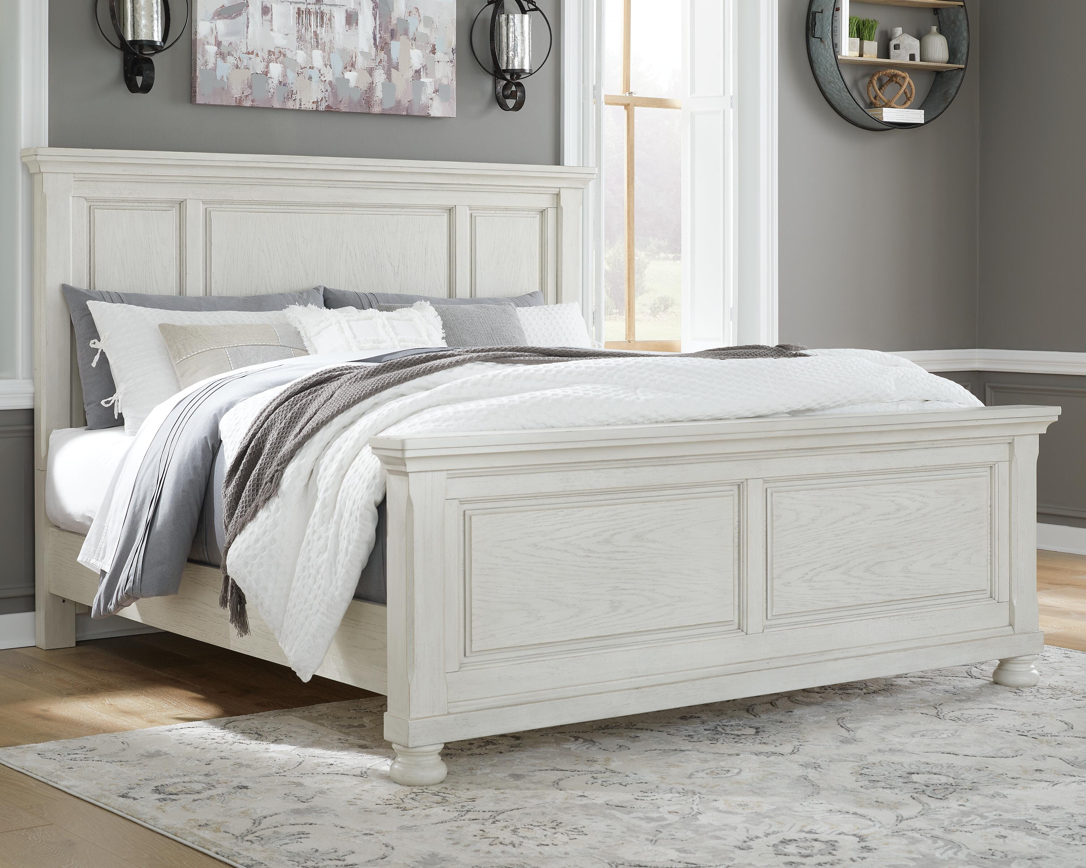 Robbinsdale Queen Panel Bed, Antique White, rollover