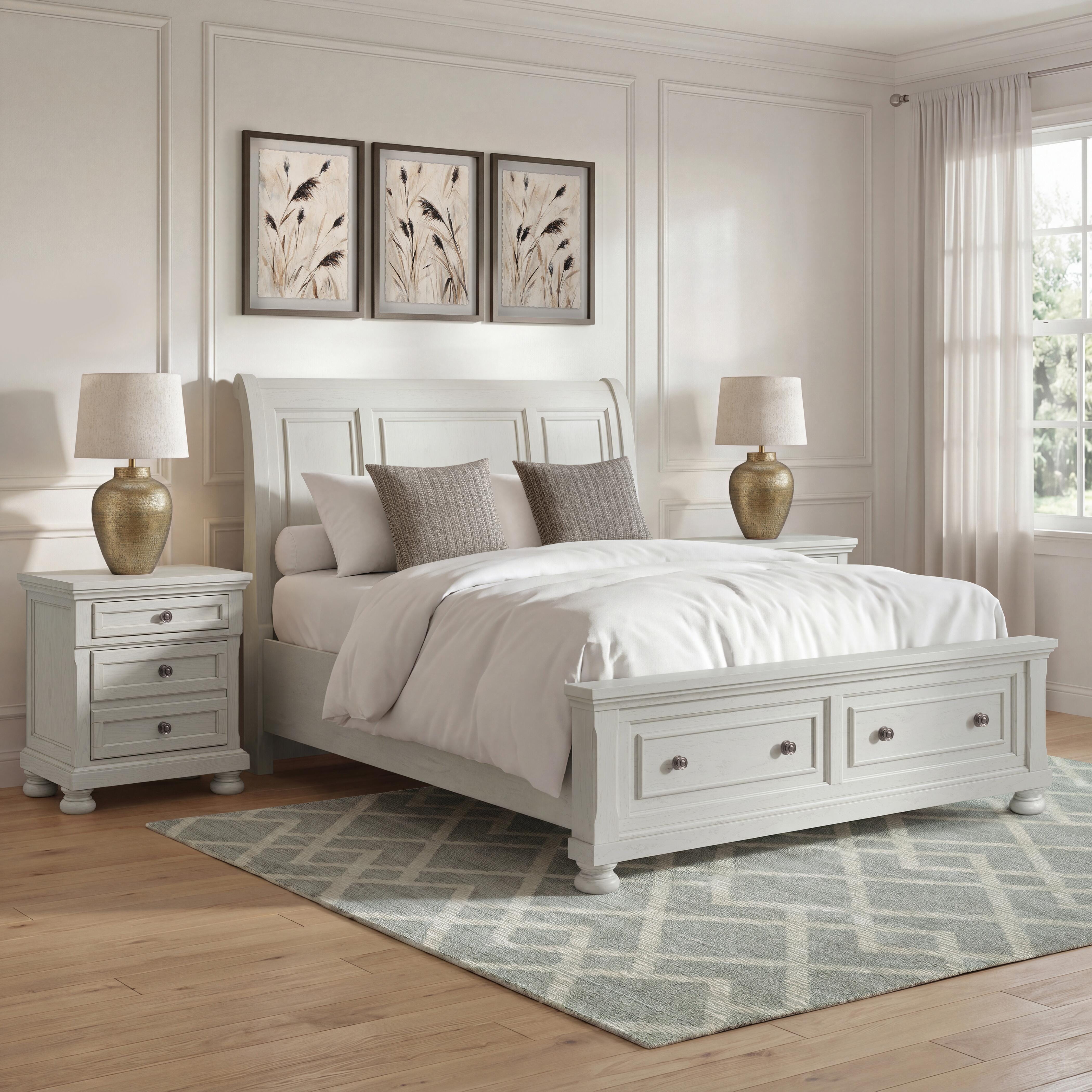 Robbinsdale California King Sleigh Bed with Storage, Antique White, large