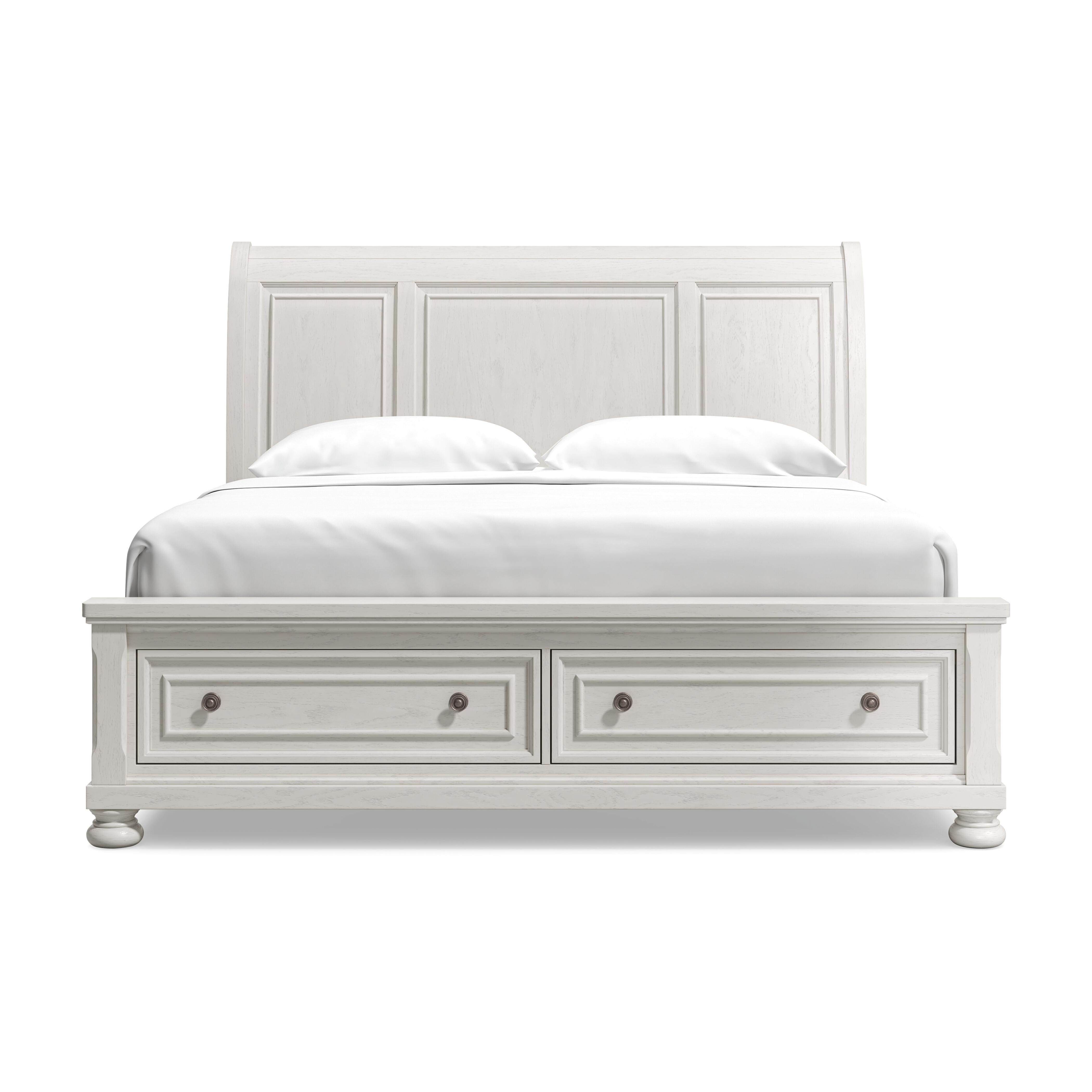 Robbinsdale California King Sleigh Bed with 2 Storage Drawers, Antique White
