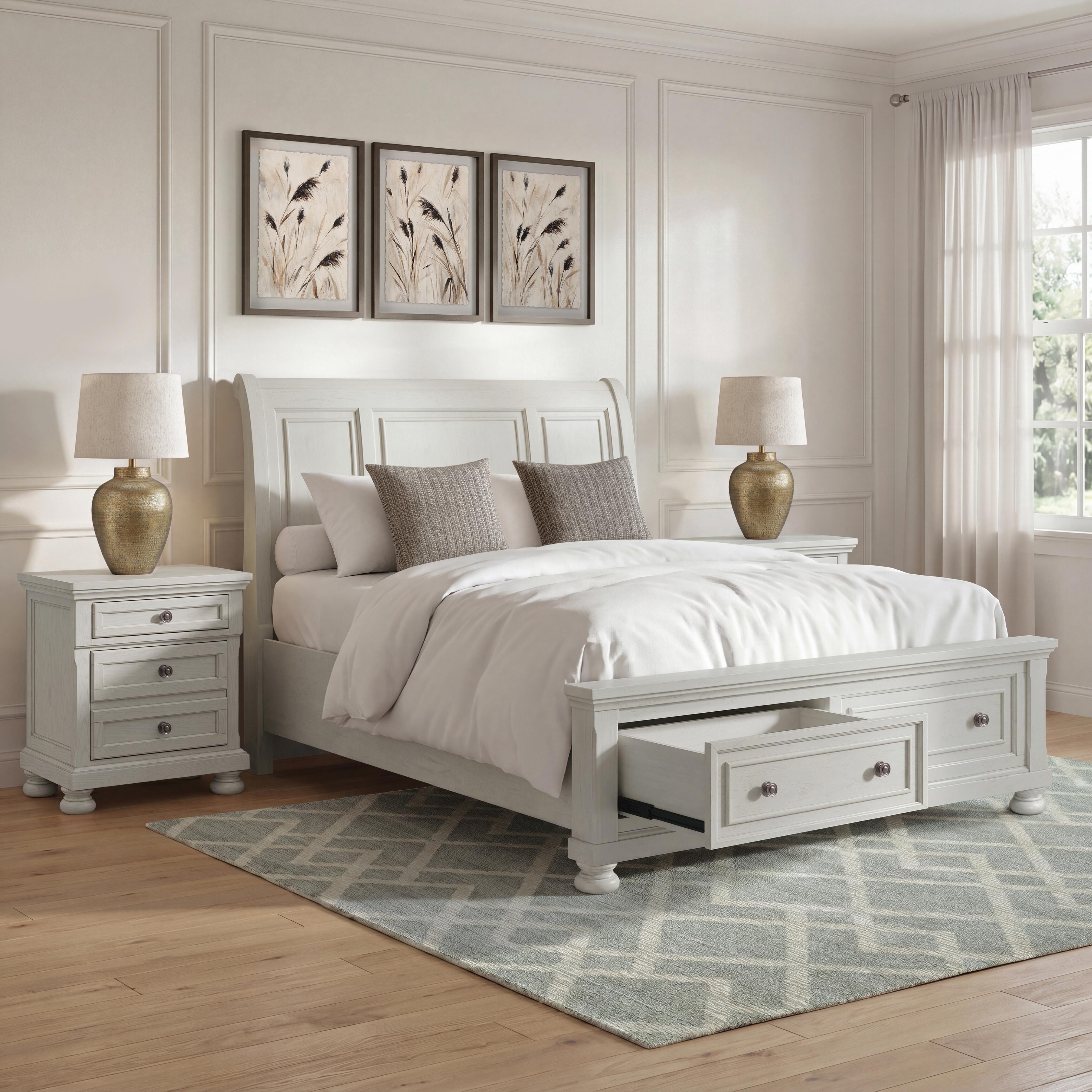 Robbinsdale California King Sleigh Bed with Storage, Antique White, large