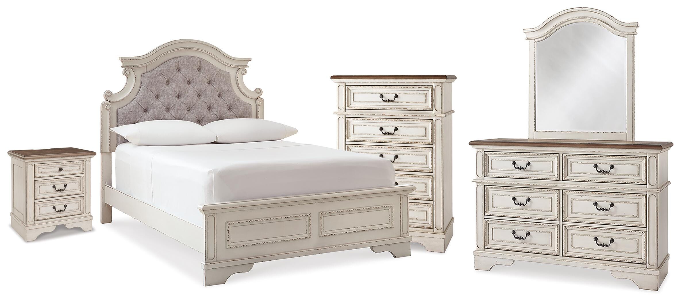 Juego de habitación Realyn (cama de panel, tocador, espejo, cómoda y mesita de noche) - image 1