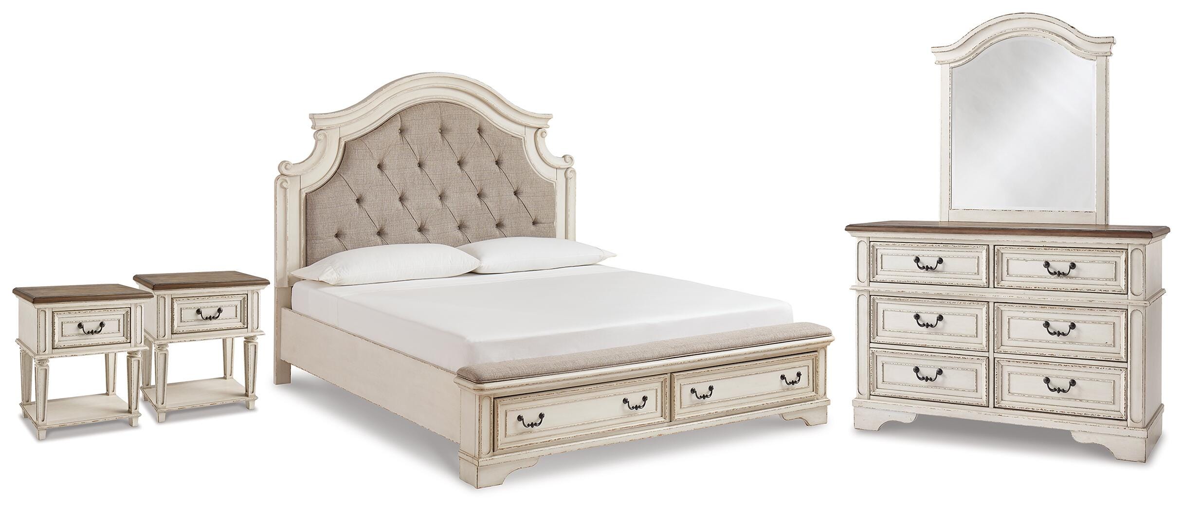 Realyn King Panel Storage Bed, Dresser, Mirror and 2 Nightstands - image 1