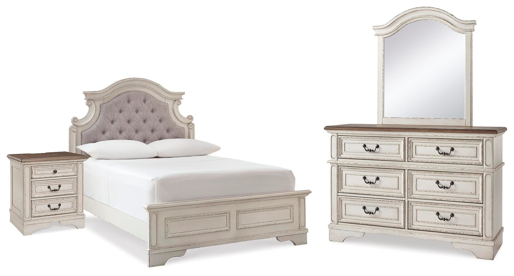 Cama de panel completo, cómoda, espejo y mesita de noche Realyn - image 1
