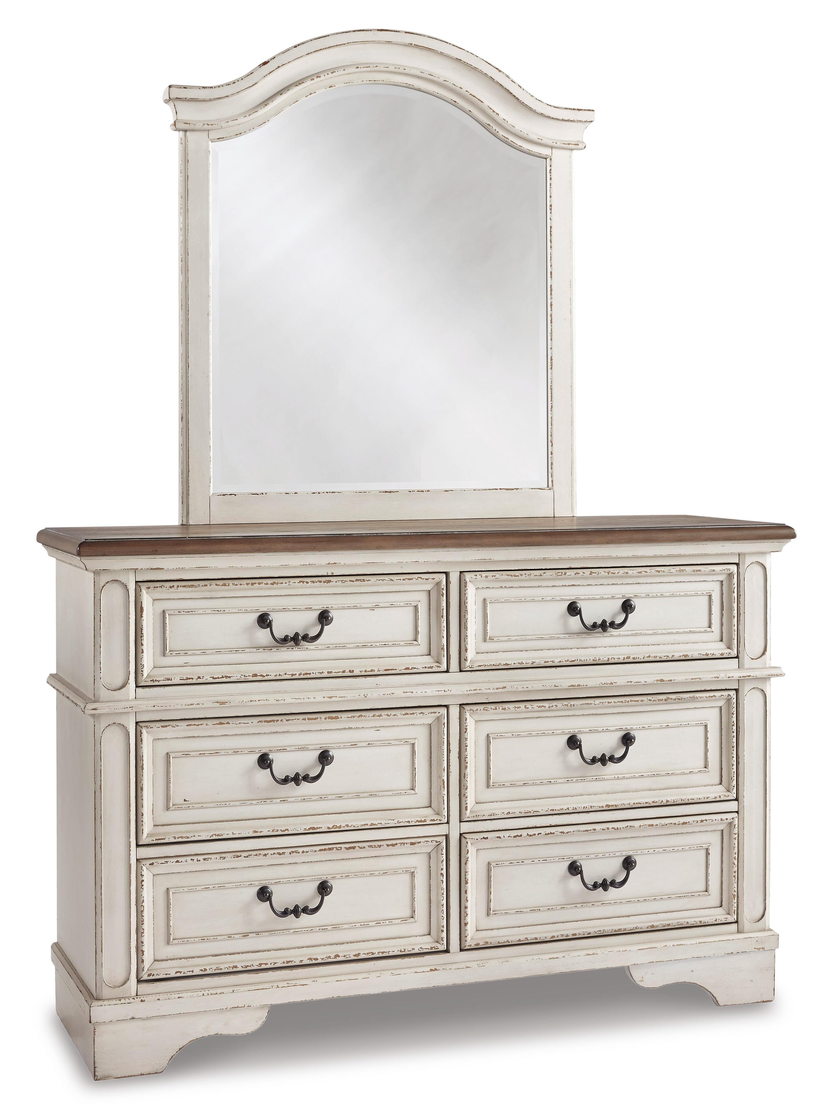 Realyn Full Panel Bed with Mirrored Dresser, Chipped White, large