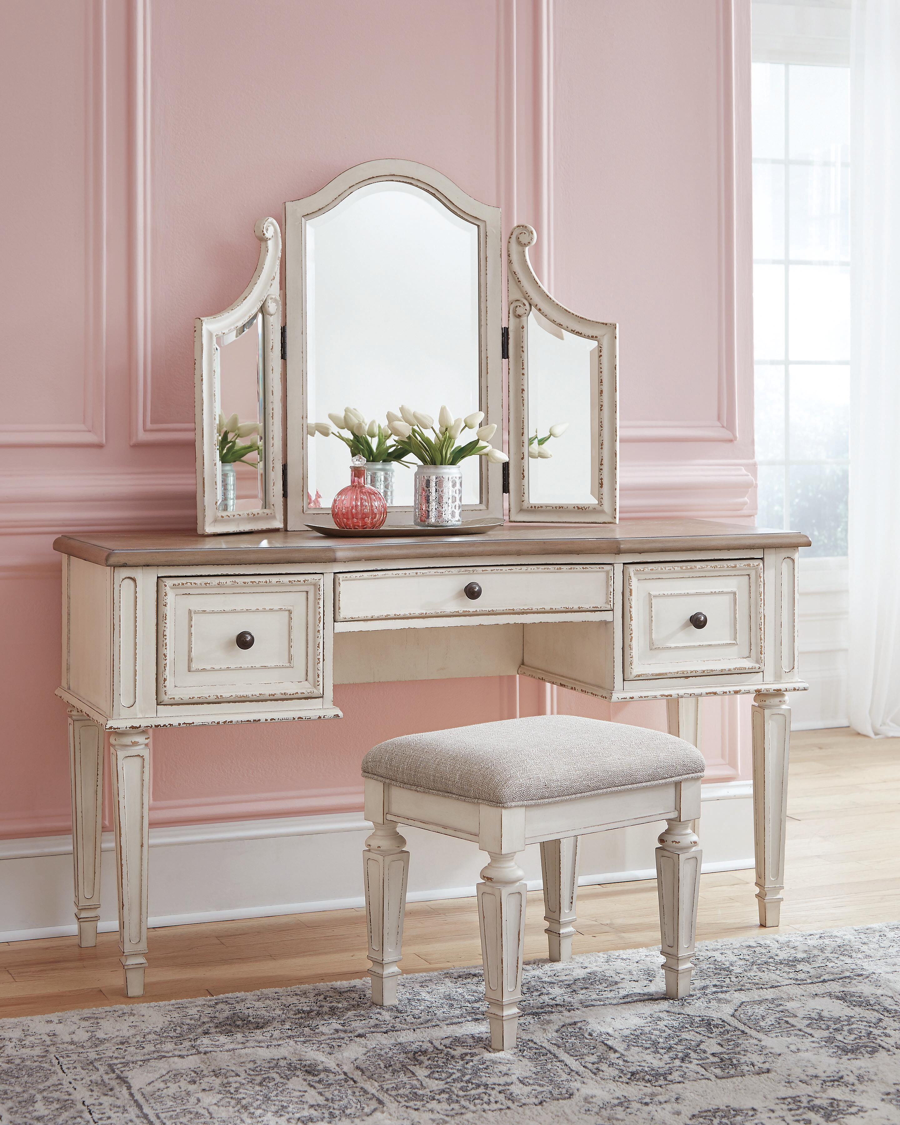Realyn Vanity and Mirror with Stool, , rollover