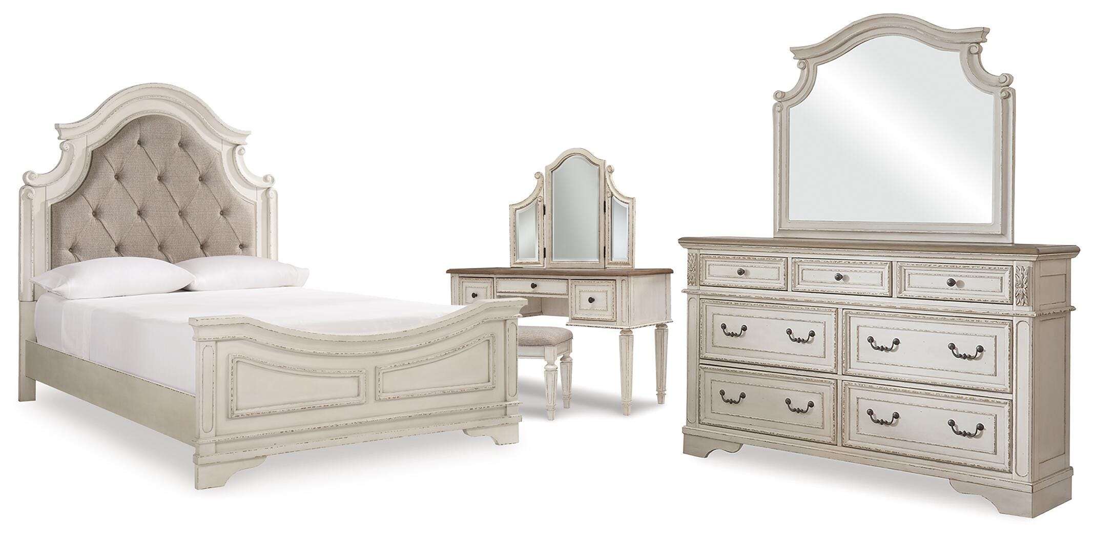Realyn Queen Panel Bed, Dresser, Mirror and Vanity - image 1