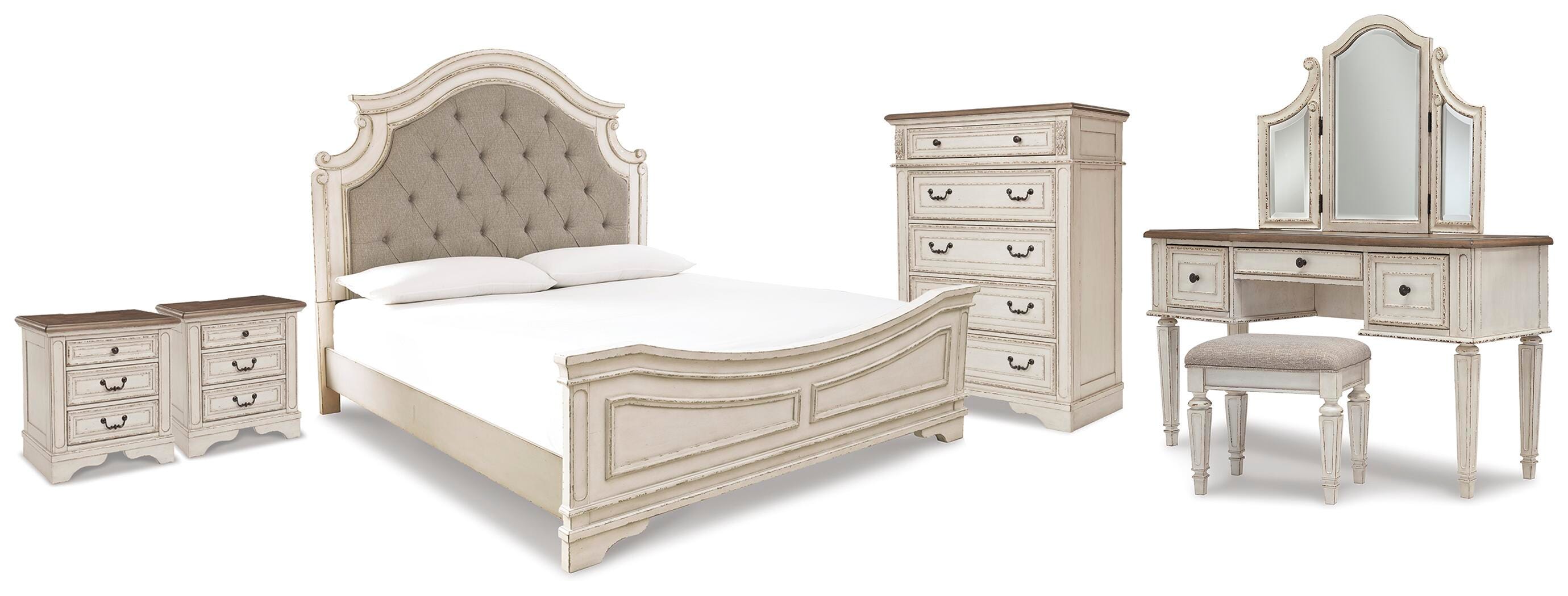 Realyn King Panel Bed, Vanity, Chest and 2 Nightstands - image 1