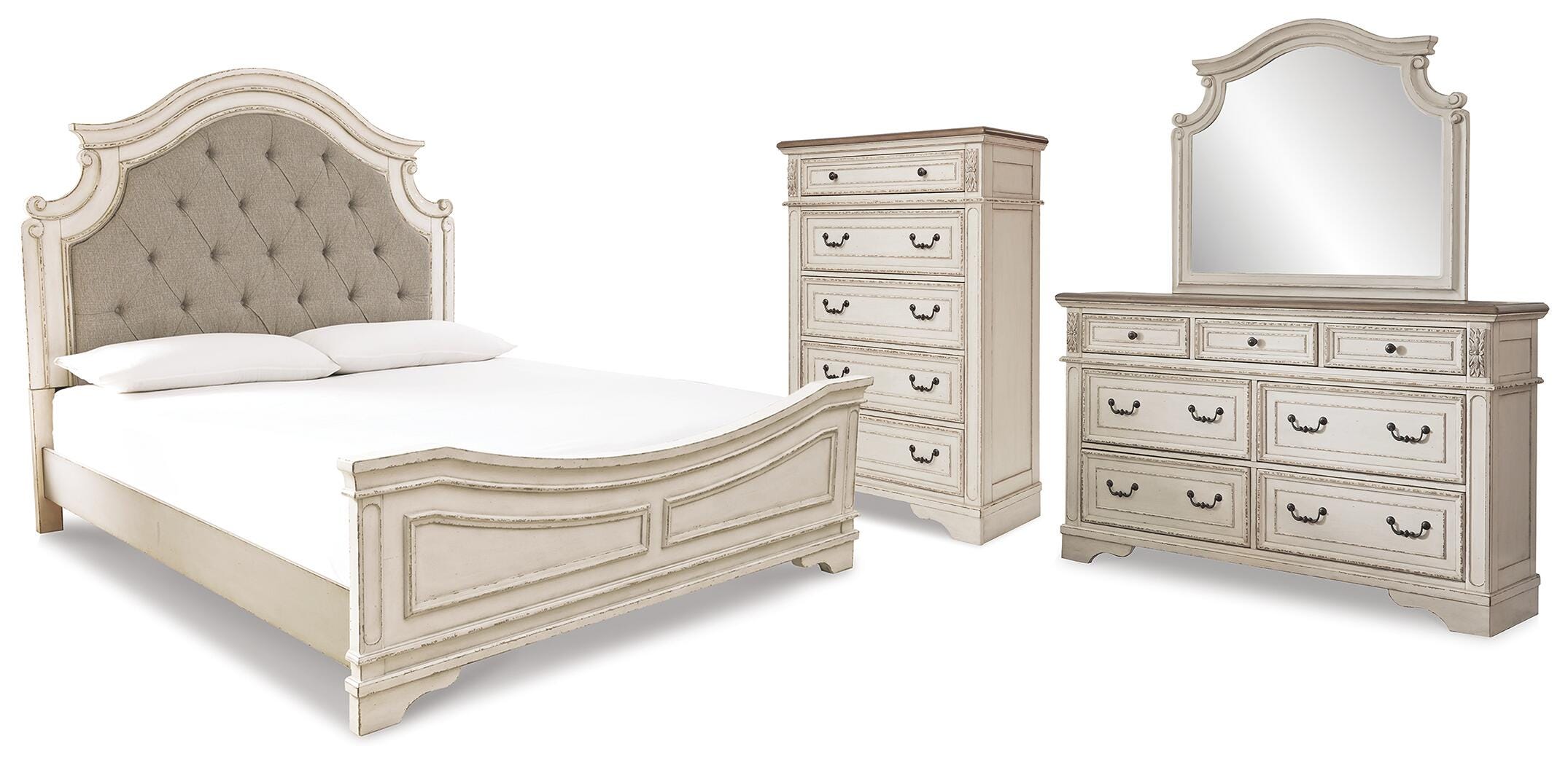 Realyn King Panel Upholstered Bed, Dresser, Mirror and Chest - image 1