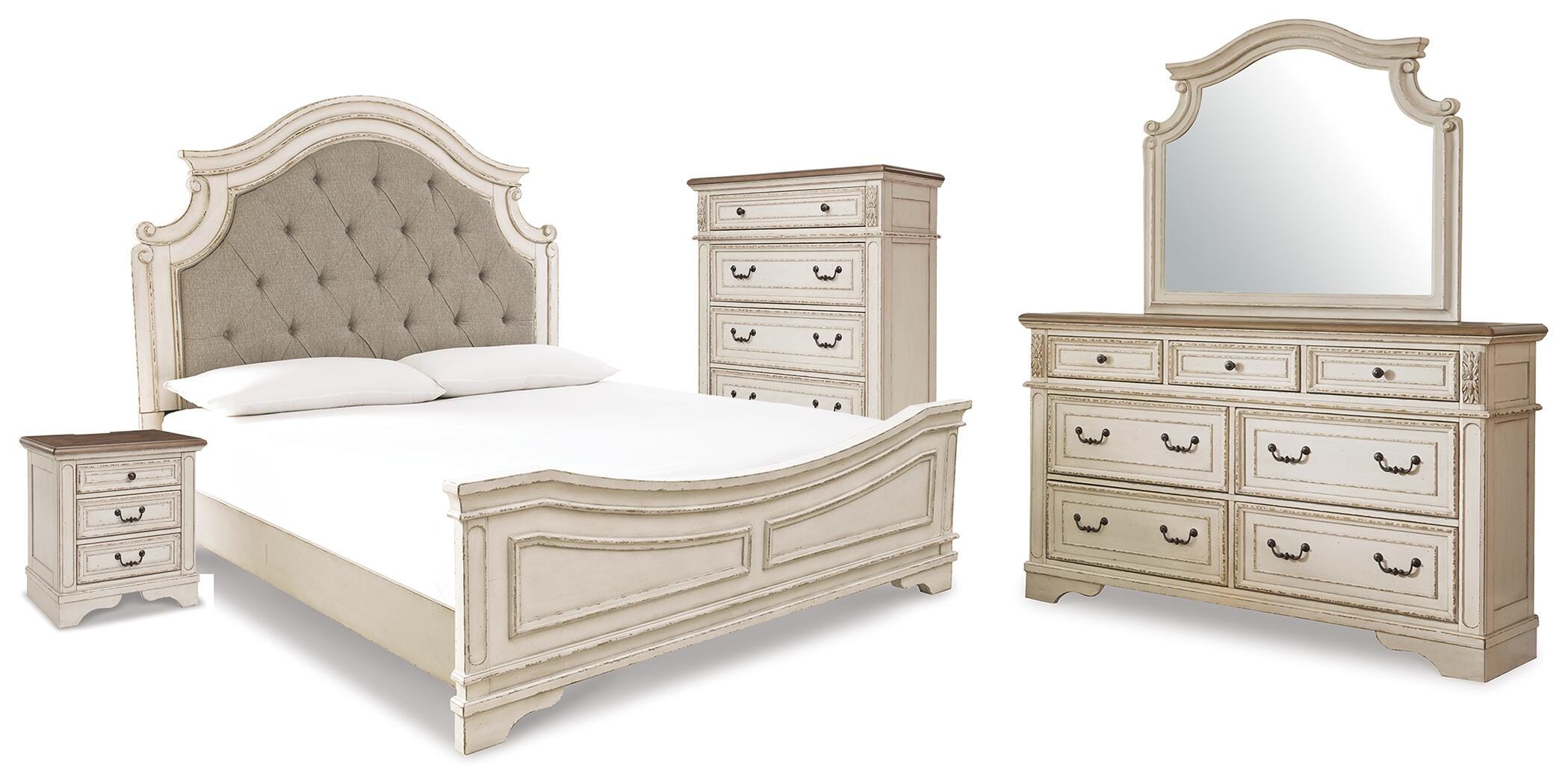 Cama King Panel Realyn, Cómoda, Espejo, Chifonier y Mesita de Noche - image 1