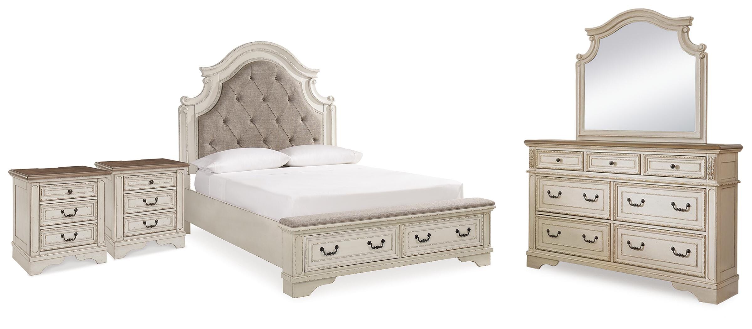Cama Realyn Queen con panel, cómoda, espejo y 2 mesitas de noche - image 1