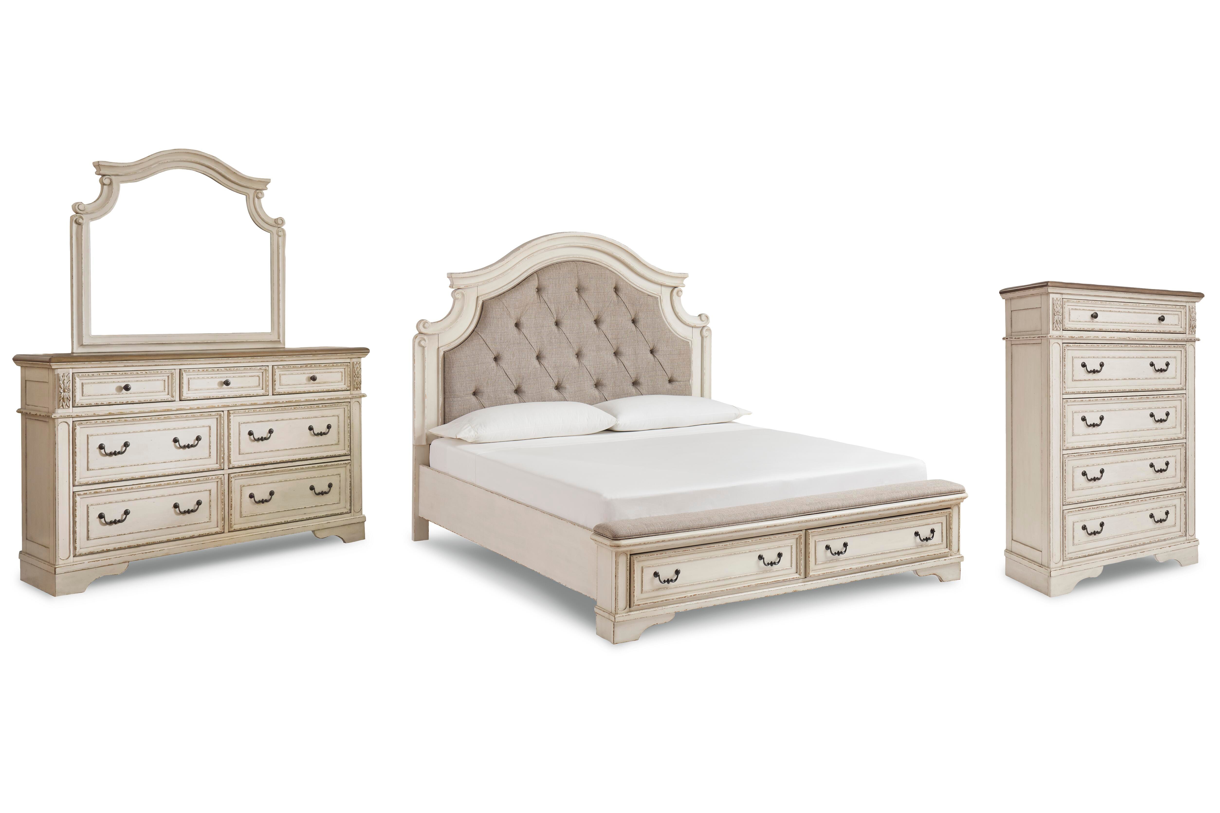 Cama tapizada, tocador, espejo y cómoda Realyn California King - image 1