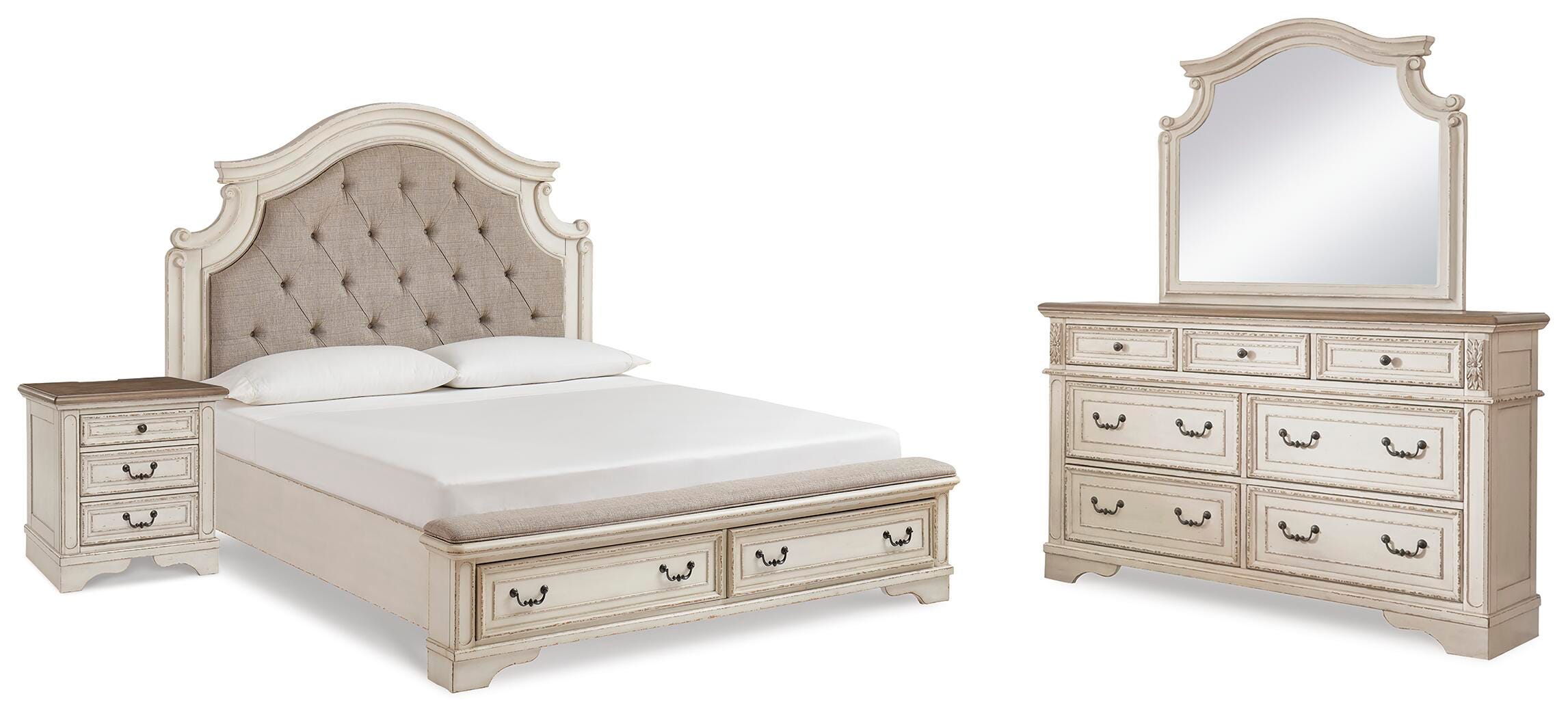 Realyn King Upholstered Panel Bed, Dresser, Mirror and Nightstand - image 1