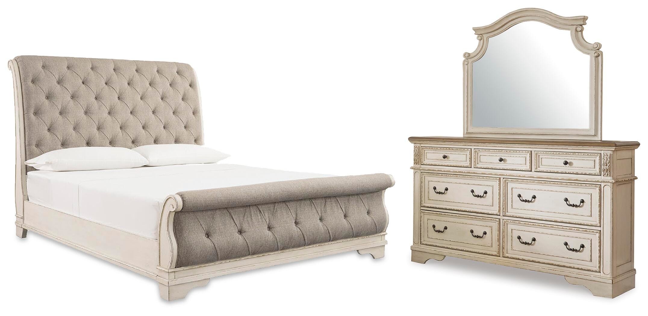 Realyn Queen Upholstered Sleigh Bed, Dresser and Mirror - image 1