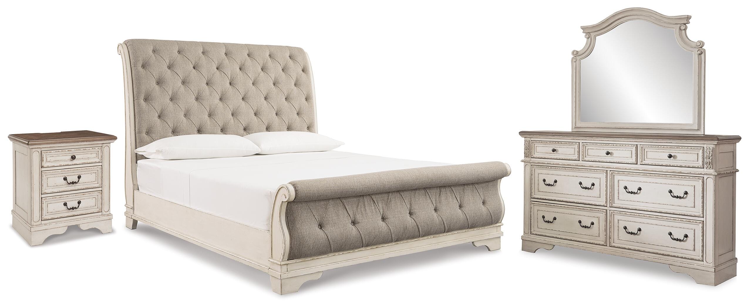 Cama trineo, tocador con espejo y mesita de noche Realyn King - image 1