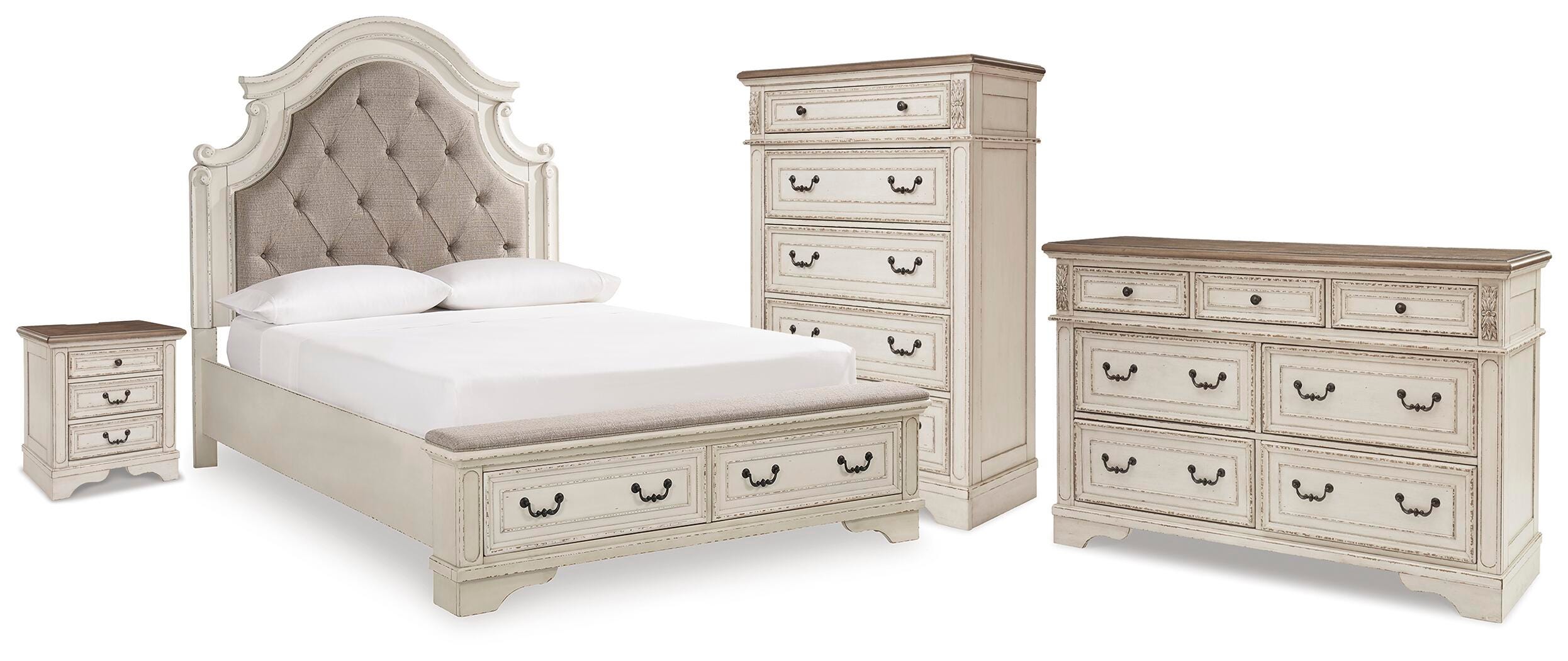 Realyn Queen Upholstered Storage Bed, Dresser, Chest and Nightstand - image 1