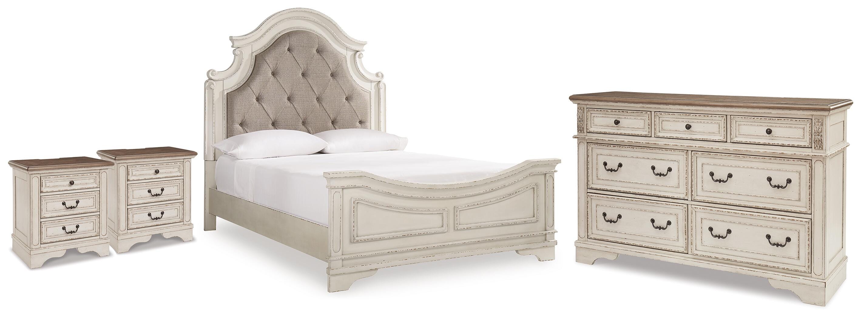 Realyn Queen Upholstered Panel Bed, Dresser and 2 Nightstands - image 1