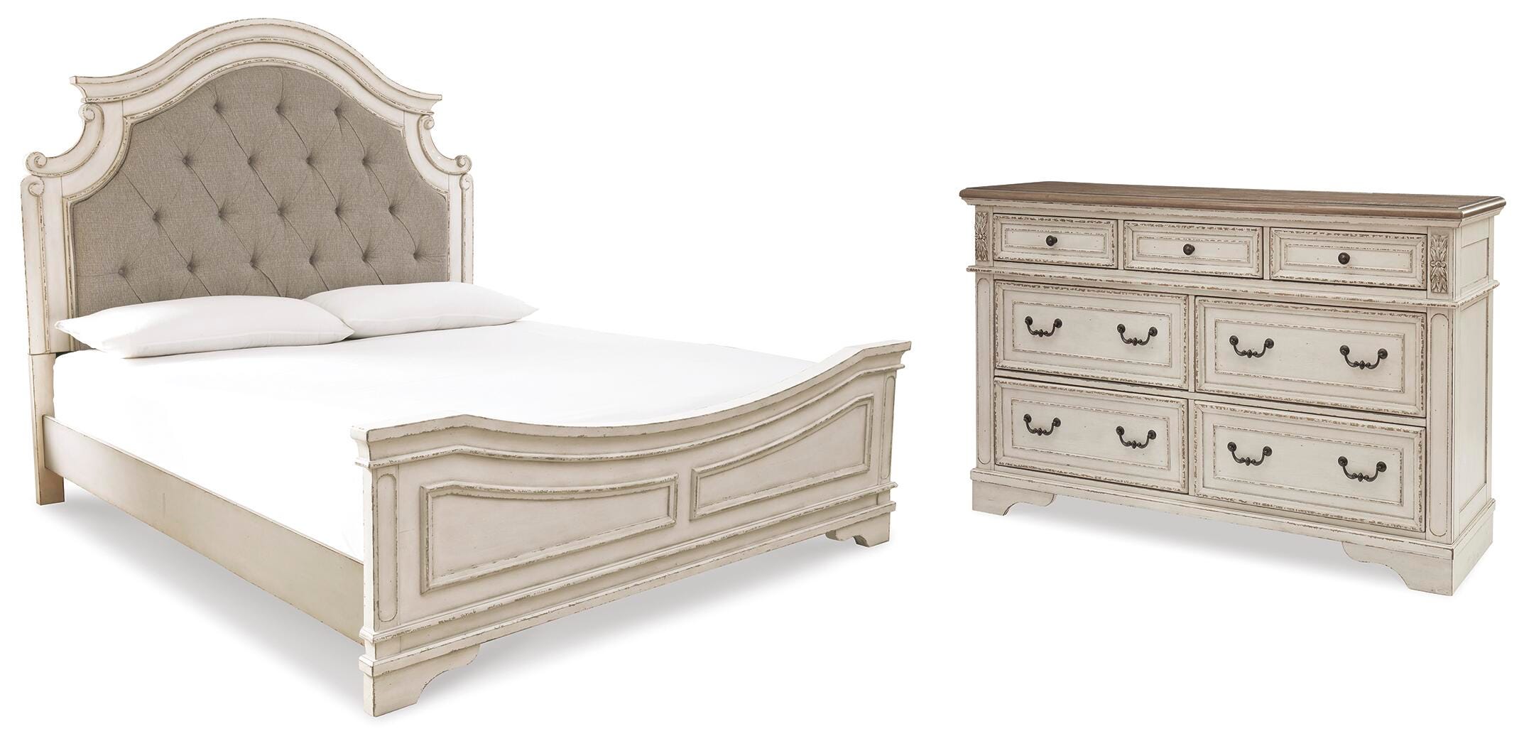 Cama con cabecera tapizada y tocador Realyn King - image 2